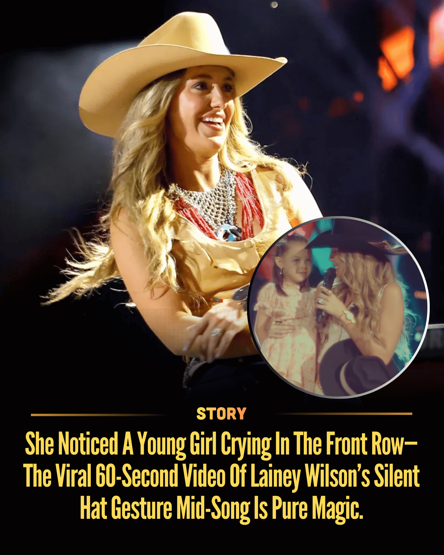 She Noticed A Young Girl Crying In The Front Row—The Viral 60-Second Video Of Lainey Wilson’s Silent Hat Gesture Mid-Song Is Pure Magic.