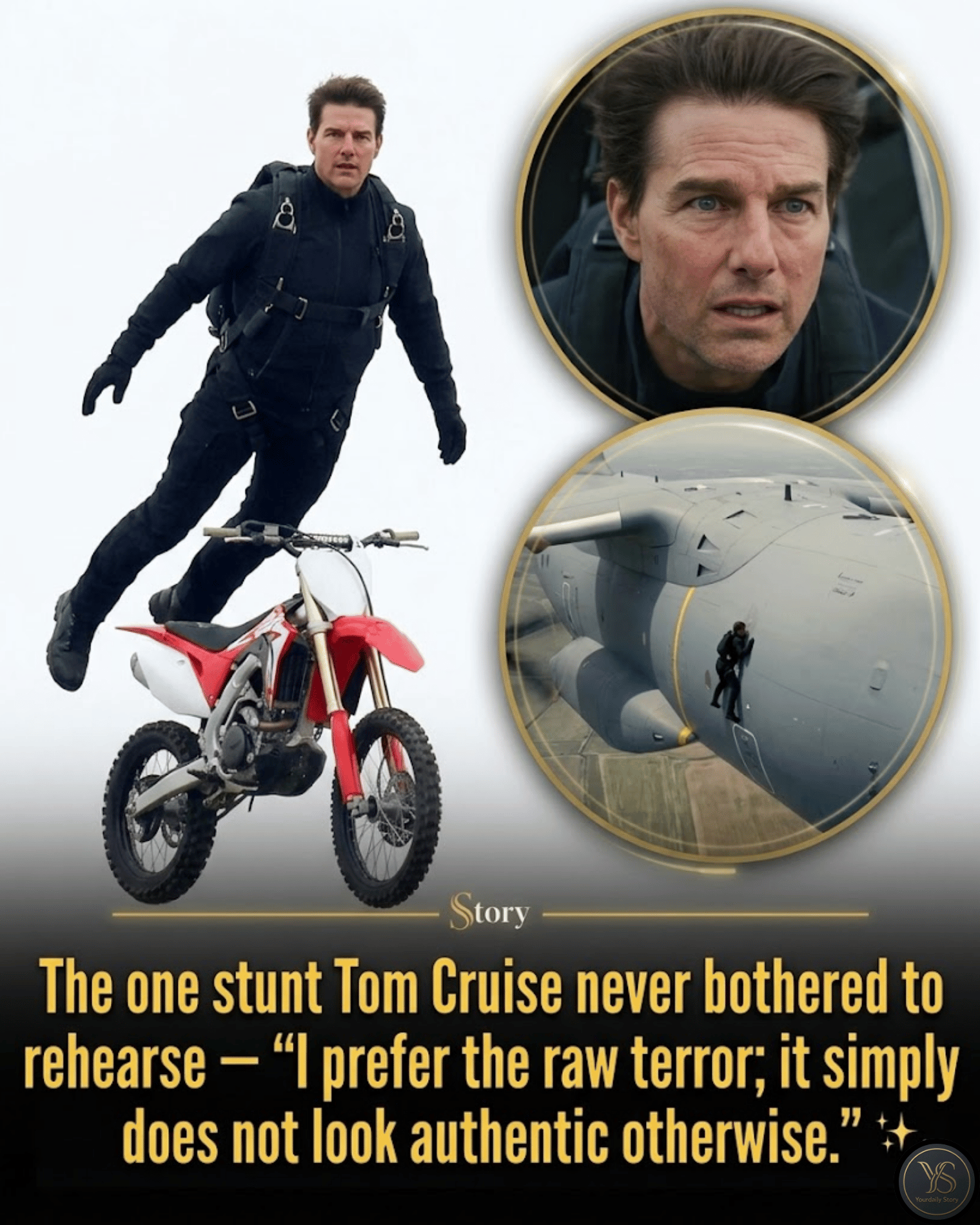 The one stunt Tom Cruise never bothered to rehearse — “I prefer the raw terror; it simply does not look authentic otherwise.”