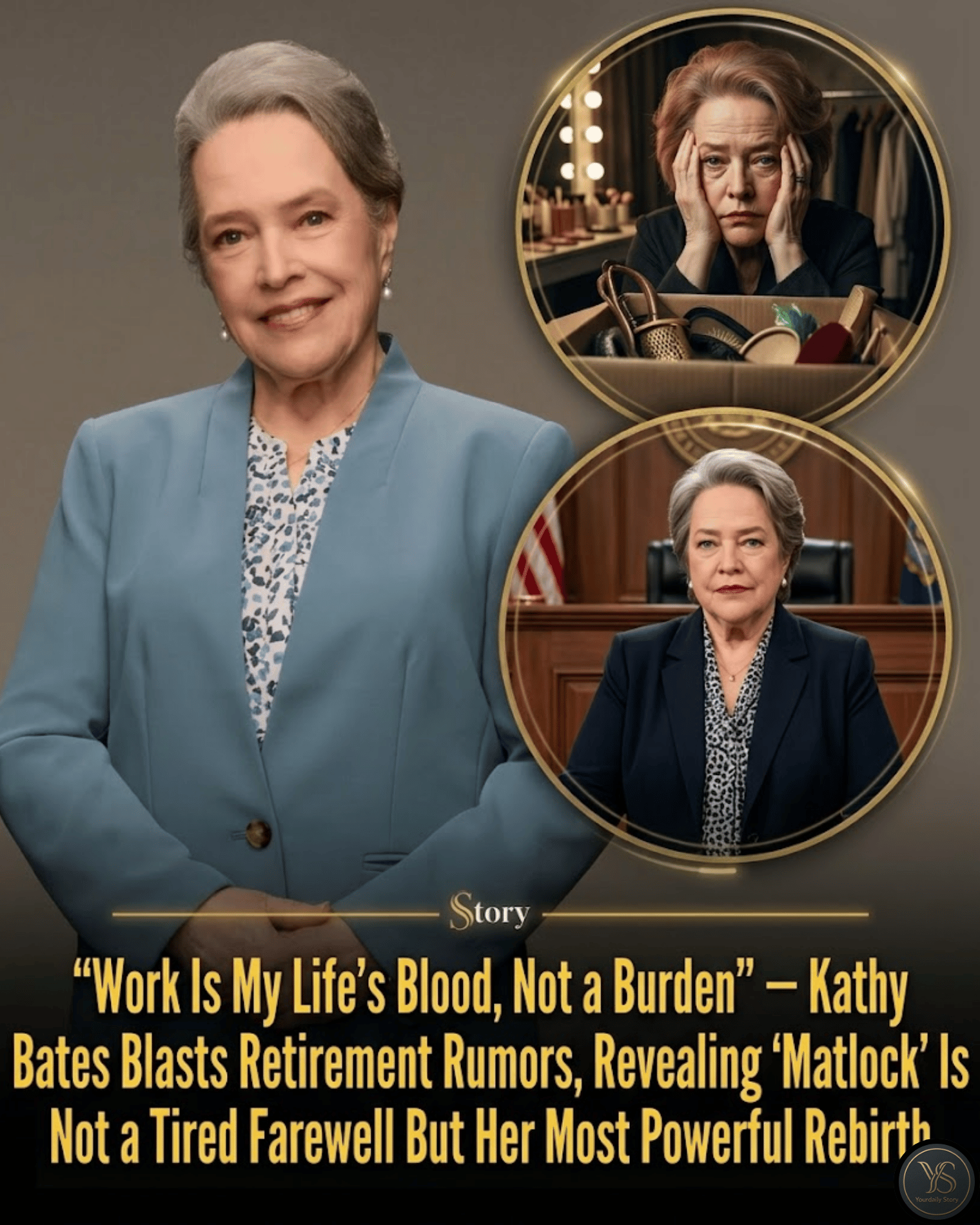 “Work Is My Life’s Blood, Not a Burden” — Kathy Bates Blasts Retirement Rumors, Revealing ‘Matlock’ Is Not a Tired Farewell But Her Most Powerful Rebirth.