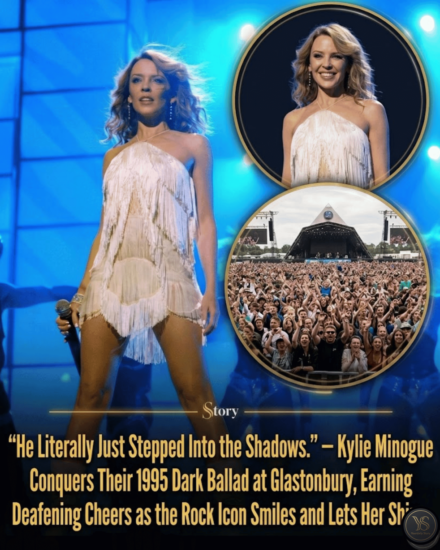 “He Literally Just Stepped Into the Shadows.” — Kylie Minogue Conquers Their 1995 Dark Ballad at Glastonbury, Earning Deafening Cheers as the Rock Icon Smiles and Lets Her Shine.