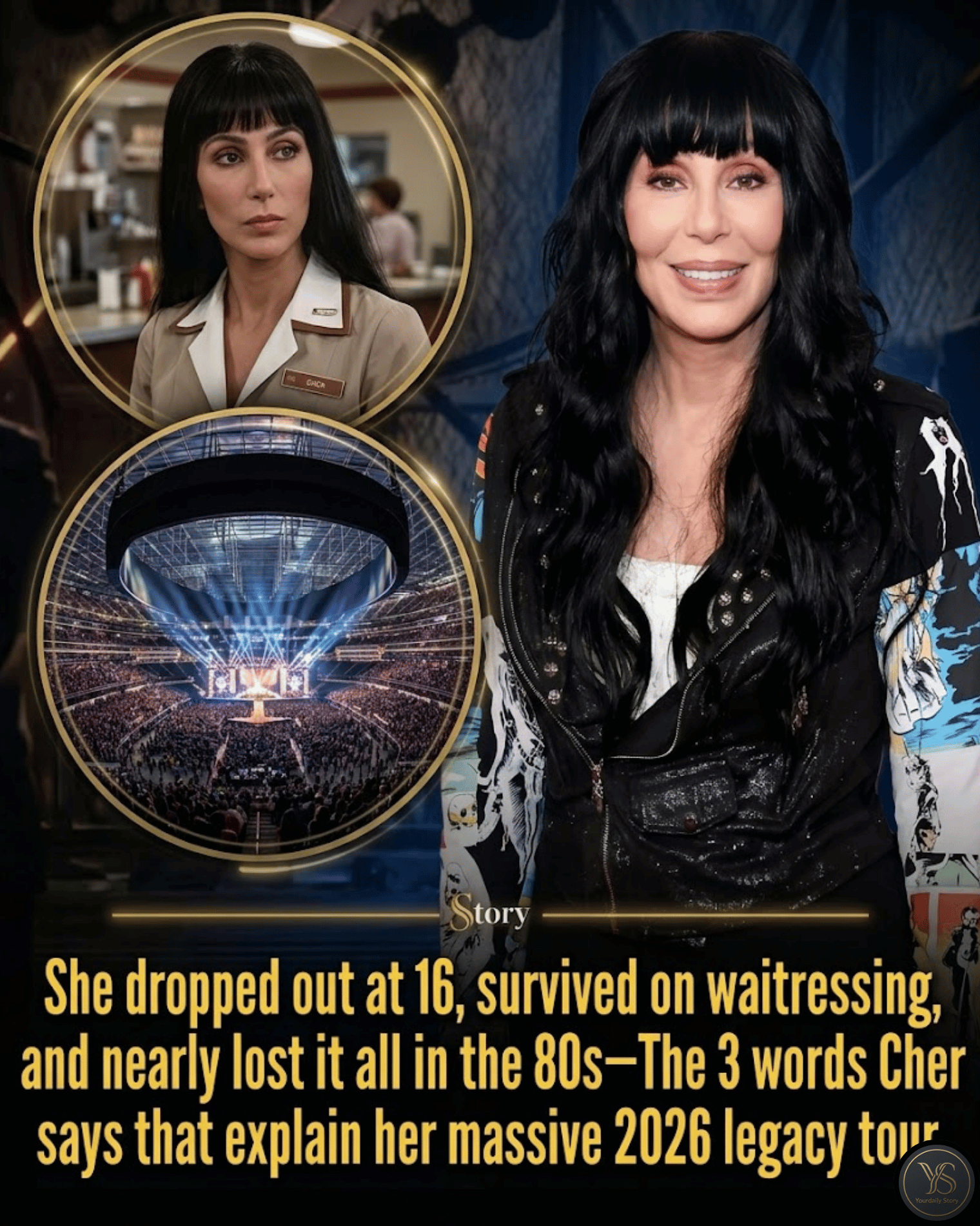 She dropped out at 16, survived on waitressing, and nearly lost it all in the 80s—The 3 words Cher says that explain her massive 2026 legacy tour.