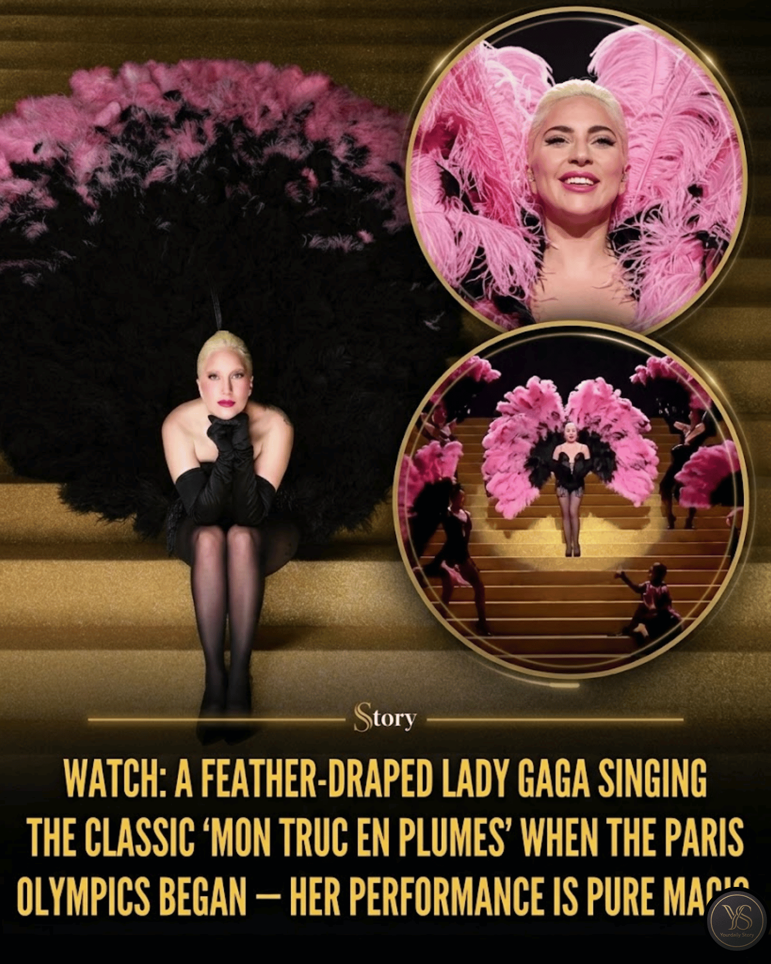 WATCH: A Feather-Draped Lady Gaga Singing the Classic ‘Mon Truc En Plumes’ When the Paris Olympics Began — Her Performance is PURE MAGIC.