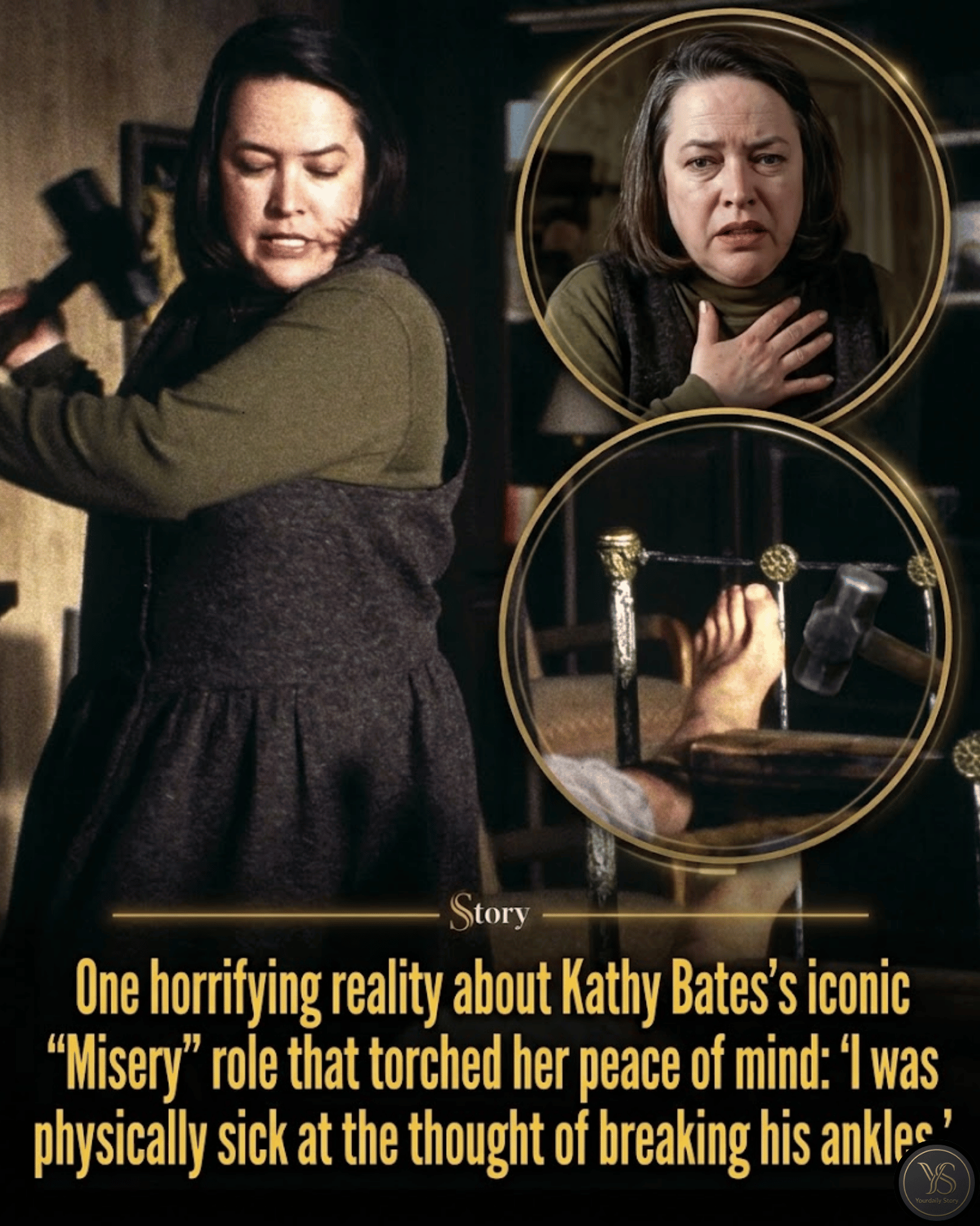 One horrifying reality about Kathy Bates’s iconic “Misery” role that torched her peace of mind: “I was physically sick at the thought of breaking his ankles.”
