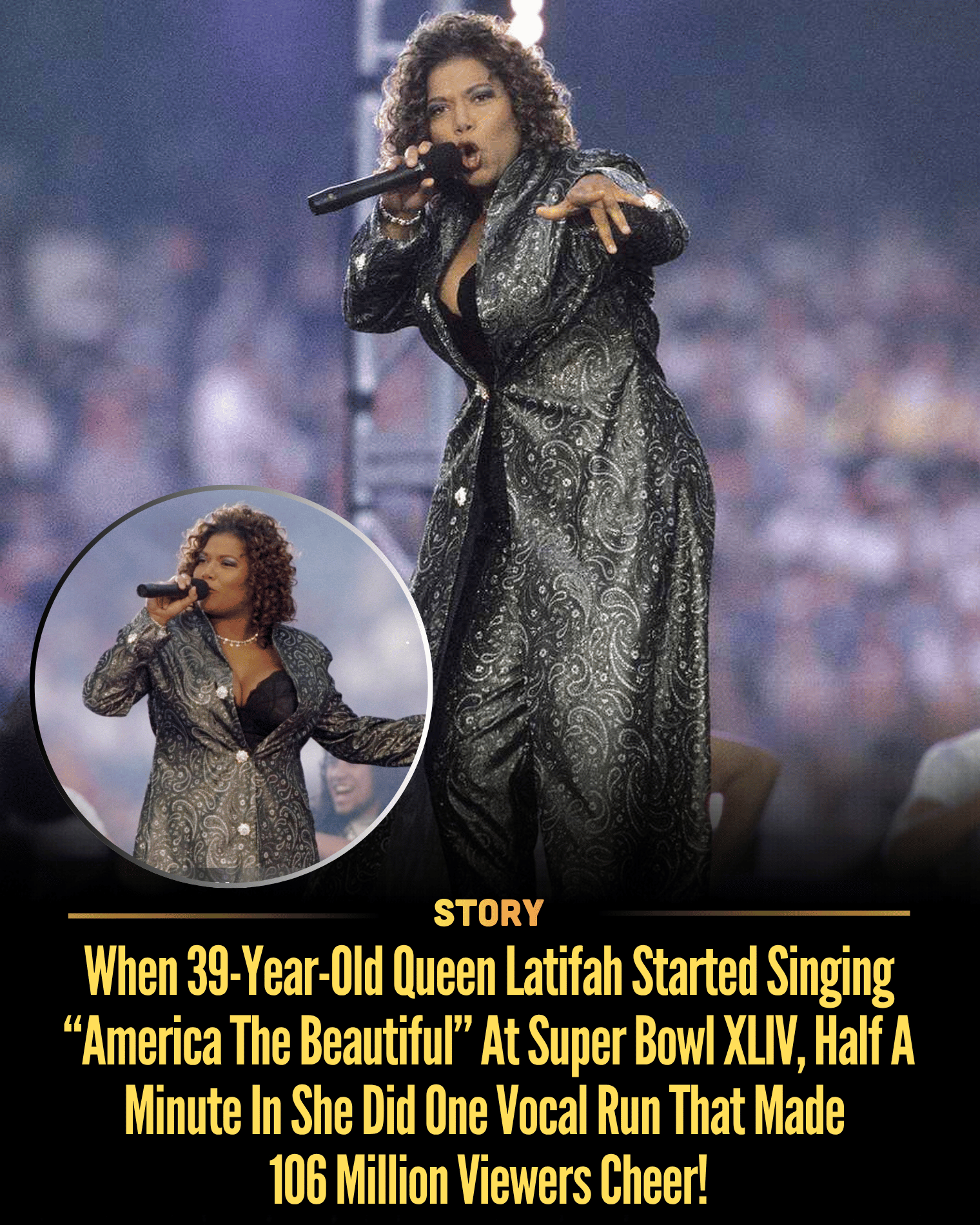 When 39-Year-Old Queen Latifah Started Singing “America The Beautiful” At Super Bowl XLIV, Half A Minute In She Did One Vocal Run That Made 106 Million Viewers Cheer!