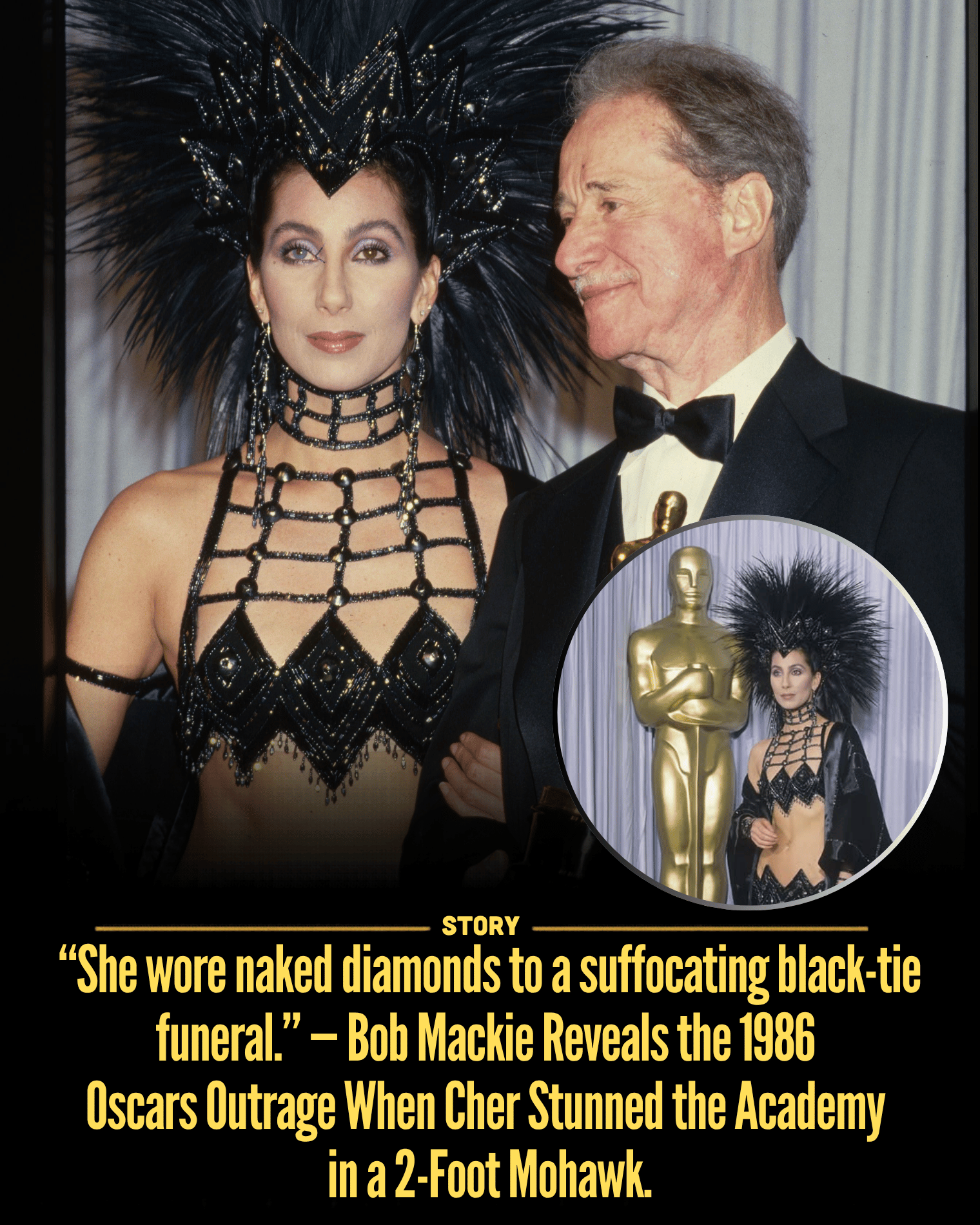 “She wore naked diamonds to a suffocating black-tie funeral.” — Bob Mackie Reveals the 1986 Oscars Outrage When Cher Stunned the Academy in a 2-Foot Mohawk.