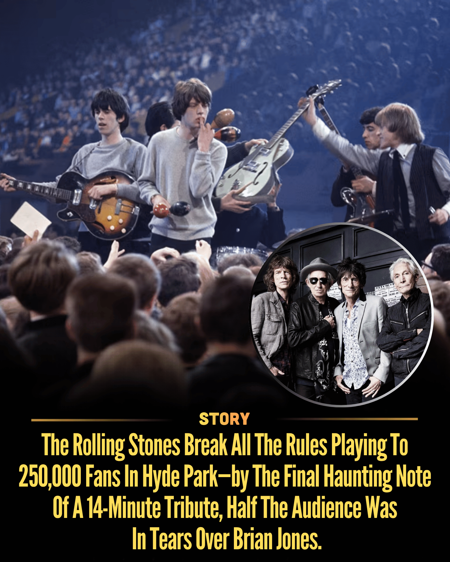 The Rolling Stones Break All The Rules Playing To 250,000 Fans In Hyde Park—by The Final Haunting Note Of A 14-Minute Tribute, Half The Audience Was In Tears Over Brian Jones.
