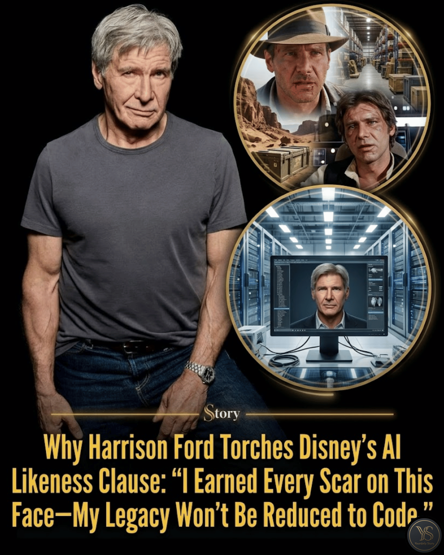 Why Harrison Ford Torches Disney’s AI Likeness Clause: “I Earned Every Scar on This Face—My Legacy Won’t Be Reduced to Code.”