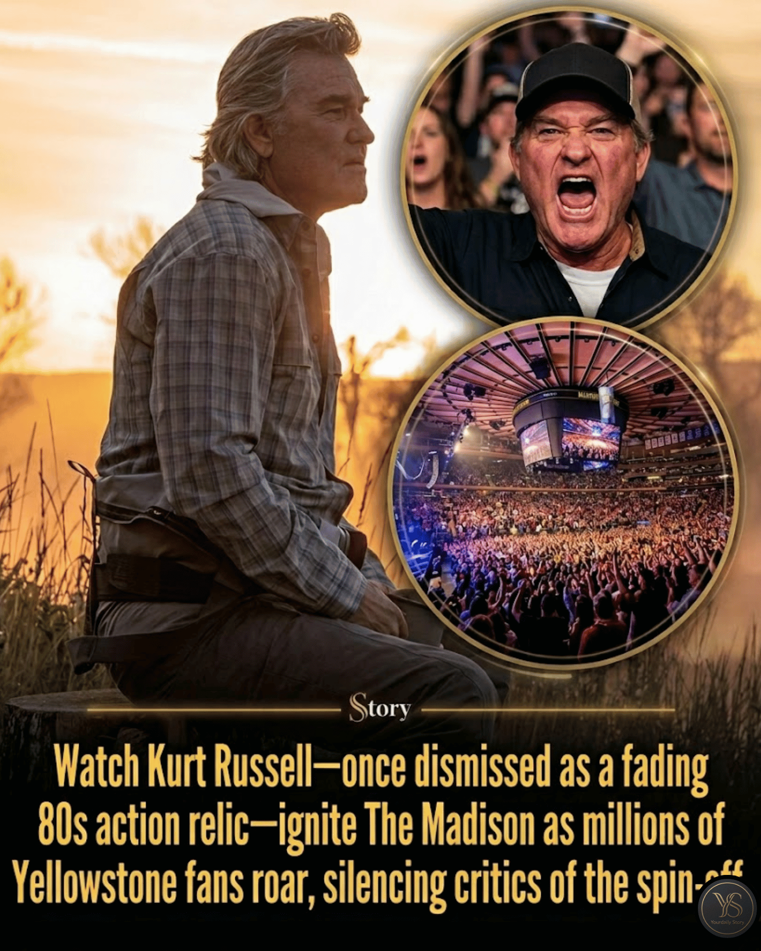 Watch Kurt Russell—once dismissed as a fading 80s action relic—ignite The Madison as millions of Yellowstone fans roar, silencing critics of the spin-off.