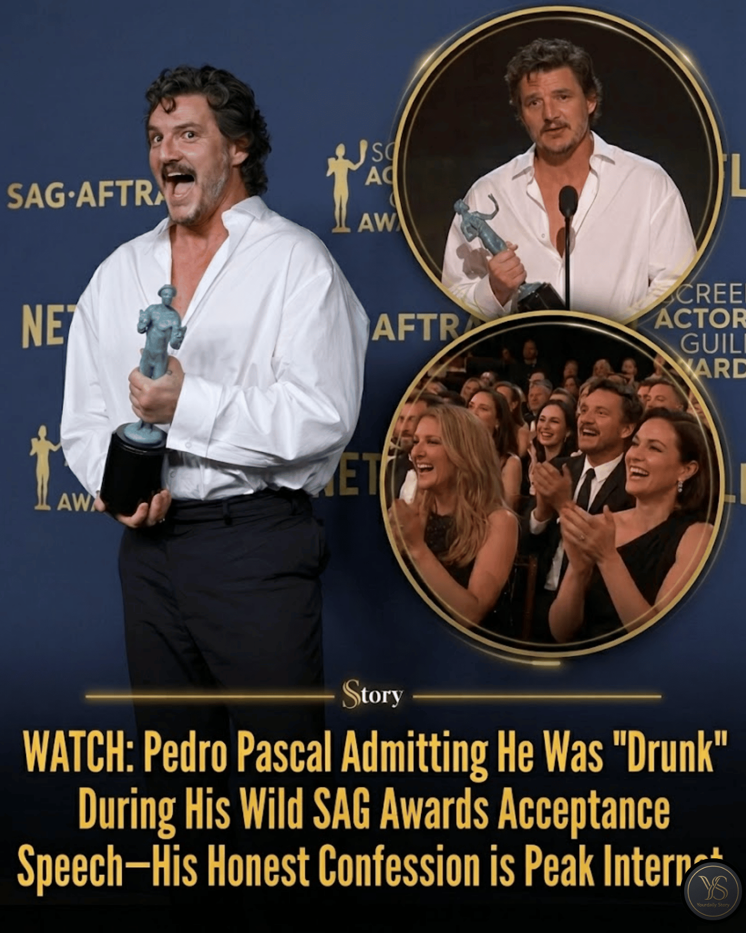 WATCH: Pedro Pascal Admitting He Was “Drunk” During His Wild SAG Awards Acceptance Speech—His Honest Confession is Peak Internet.