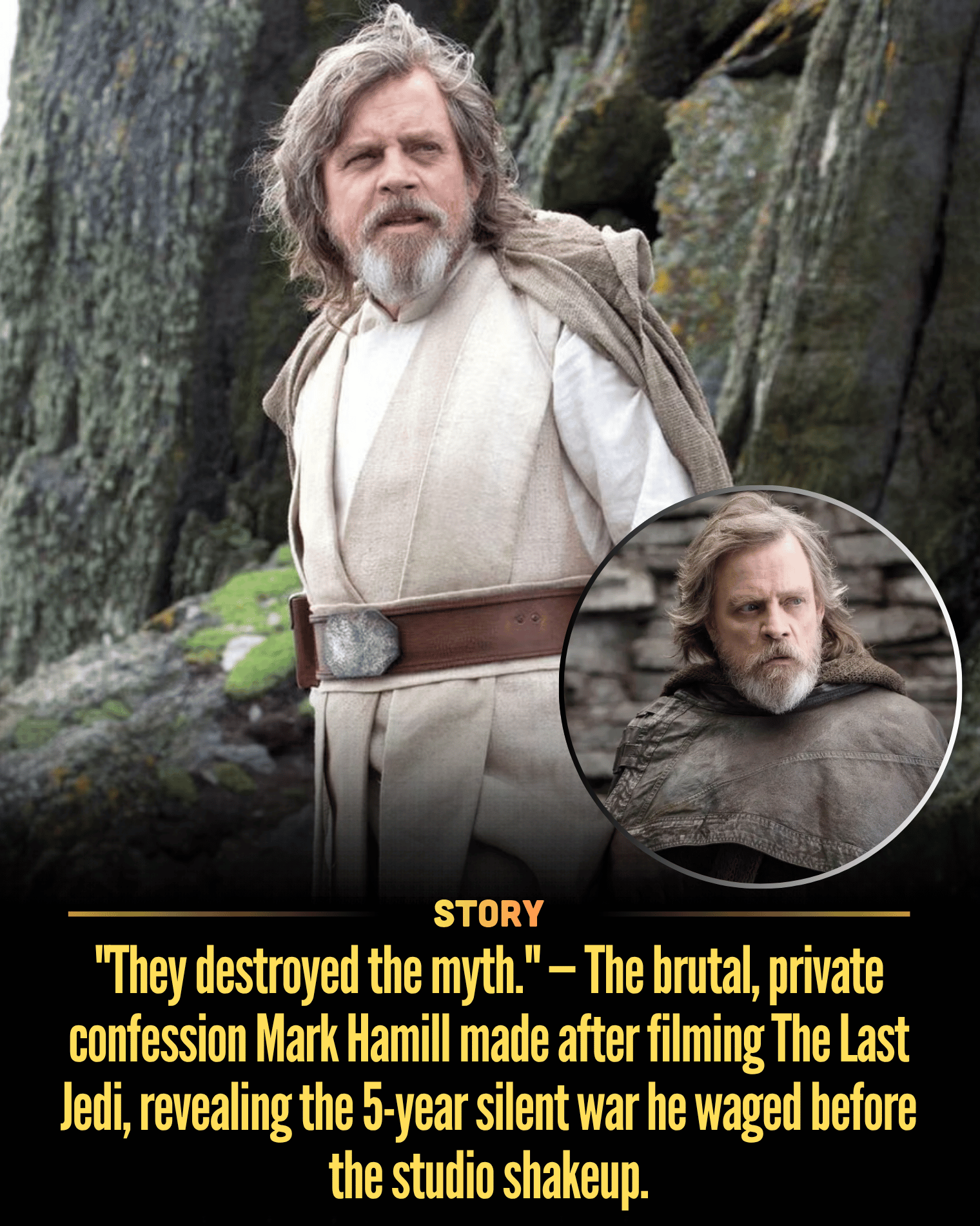 “They destroyed the myth.” — The brutal, private confession Mark Hamill made after filming The Last Jedi, revealing the 5-year silent war he waged before the studio shakeup.