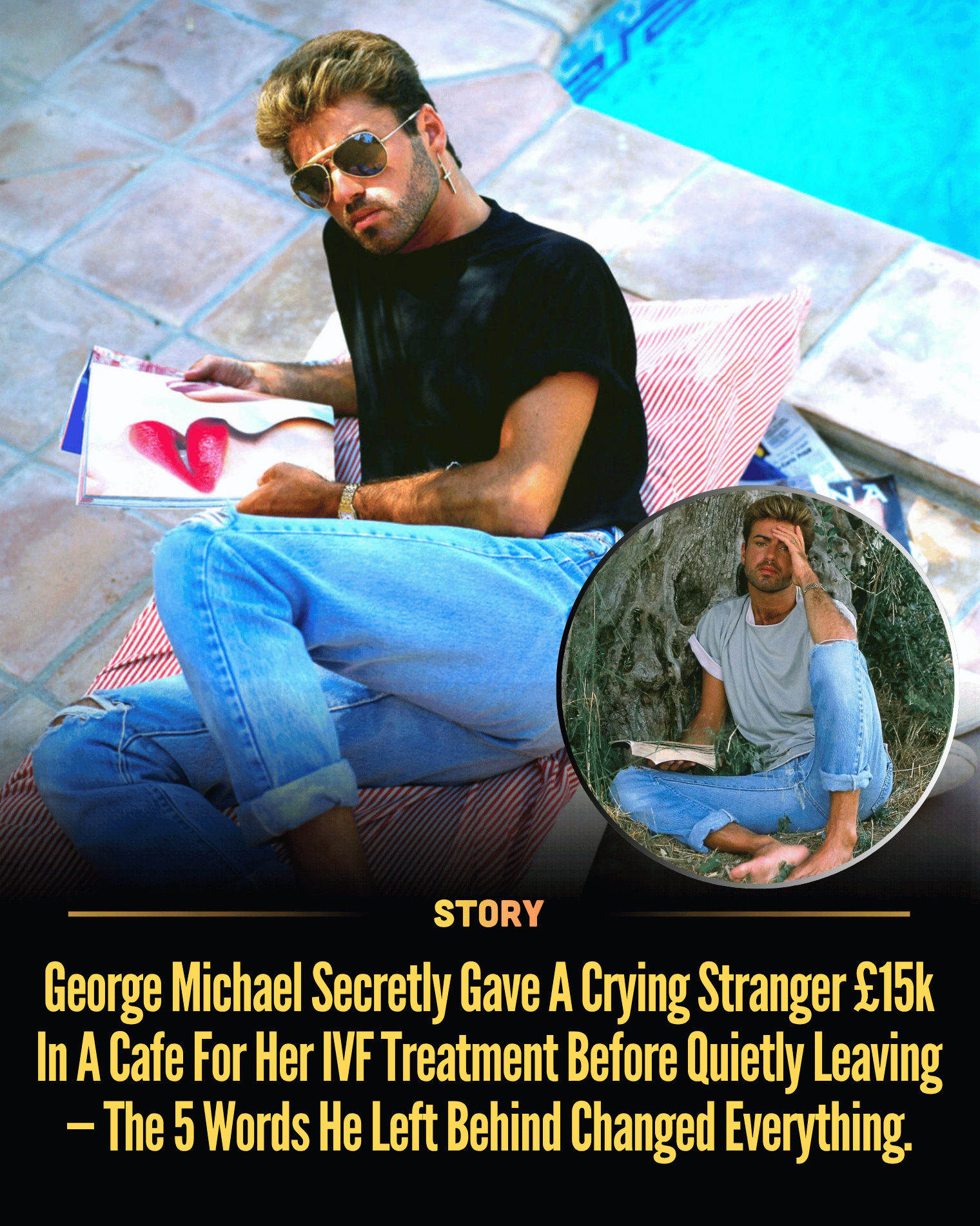 George Michael Secretly Gave A Crying Stranger £15k In A Cafe For Her IVF Treatment Before Quietly Leaving — The 5 Words He Left Behind Changed Everything.