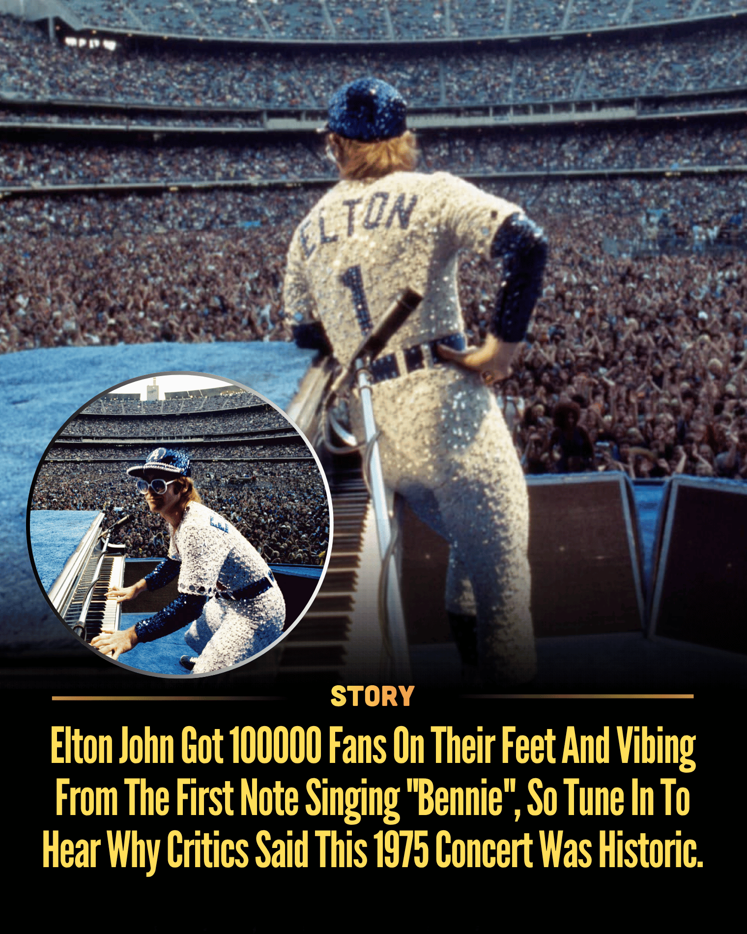 Elton John Got 100000 Fans On Their Feet And Vibing From The First Note Singing “Bennie”, So Tune In To Hear Why Critics Said This 1975 Concert Was Historic.