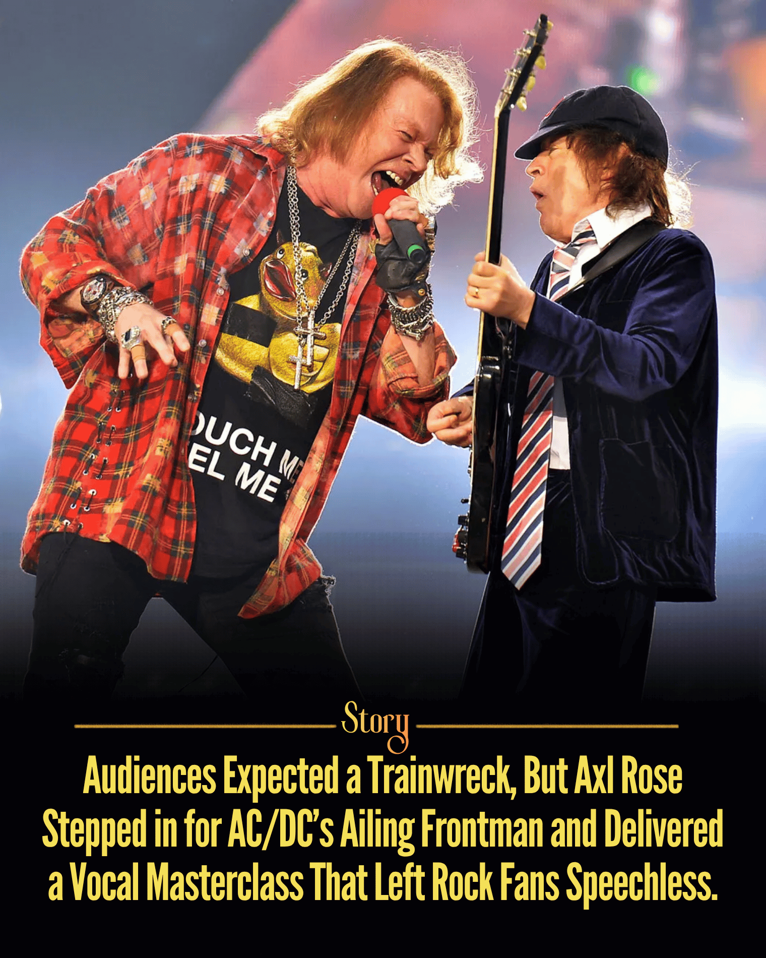 Audiences Expected a Trainwreck, But Axl Rose Stepped in for AC/DC’s Ailing Frontman and Delivered a Vocal Masterclass That Left Rock Fans Speechless.