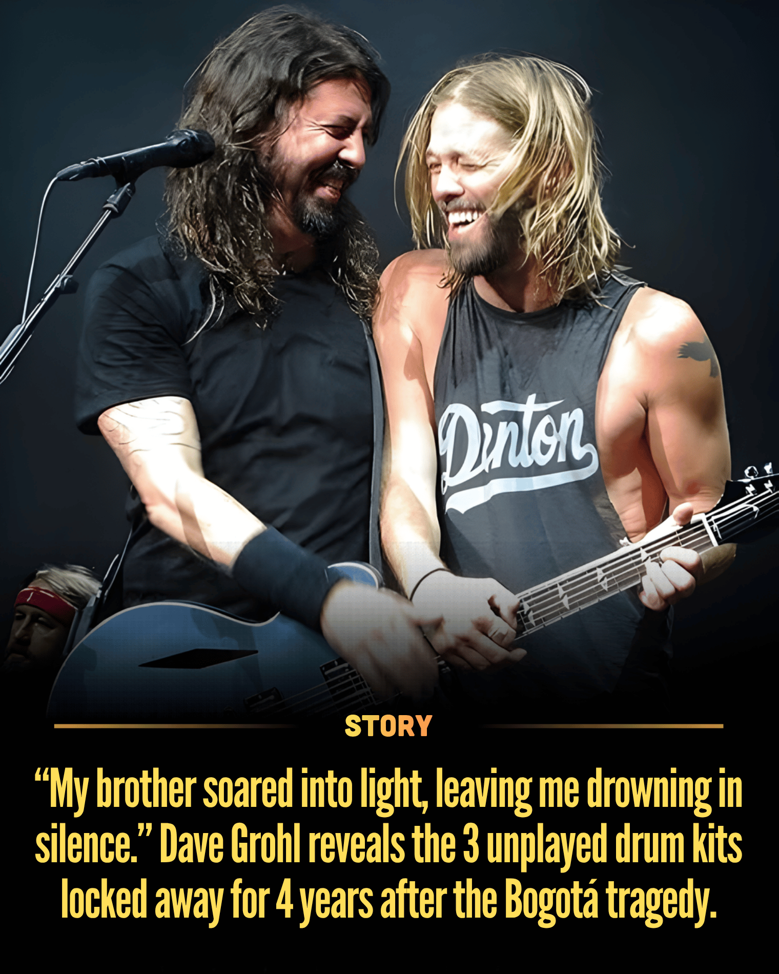 “My brother soared into light, leaving me drowning in silence.” Dave Grohl reveals the 3 unplayed drum kits locked away for 4 years after the Bogotá tragedy.