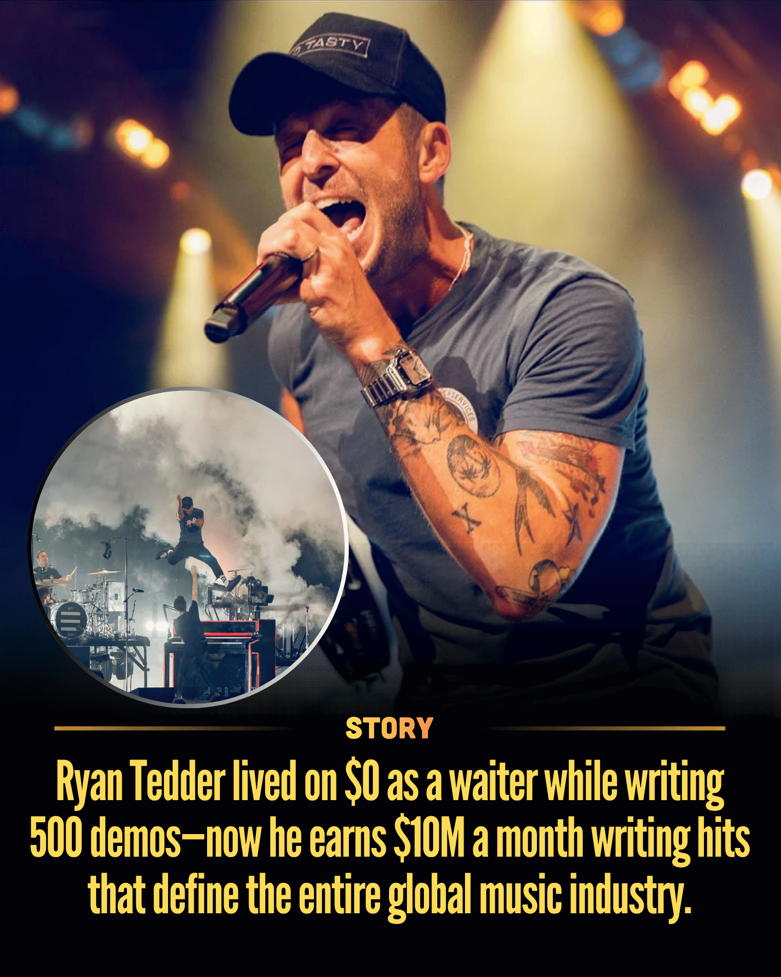 Ryan Tedder lived on $0 as a waiter while writing 500 demos—now he earns $10M a month writing hits that define the entire global music industry.