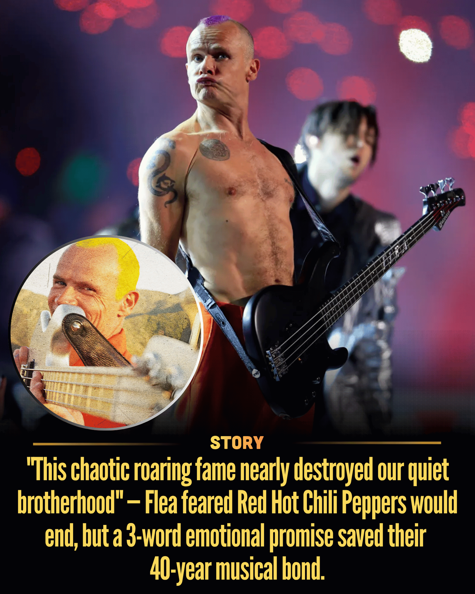 “This chaotic roaring fame nearly destroyed our quiet brotherhood” — Flea feared Red Hot Chili Peppers would end, but a 3-word emotional promise saved their 40-year musical bond.