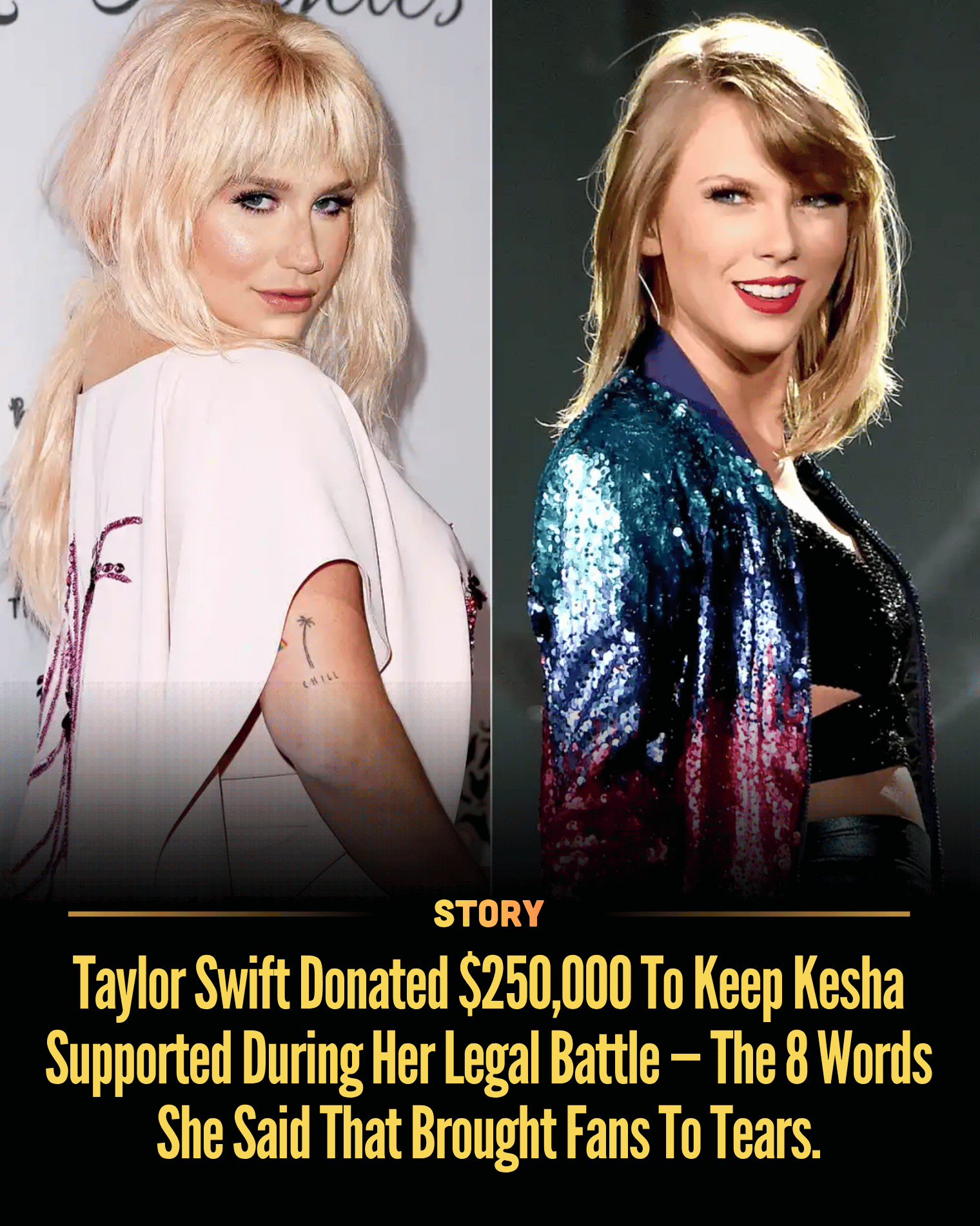 Taylor Swift Donated $250,000 To Keep Kesha Supported During Her Legal Battle — The 8 Words She Said That Brought Fans To Tears.