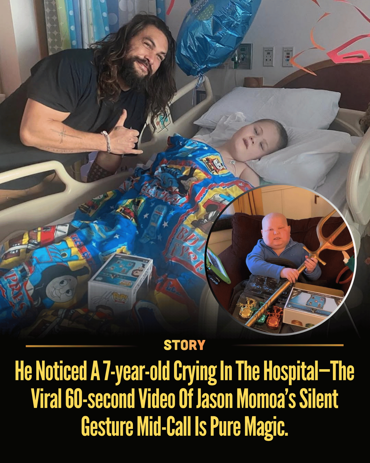 He Noticed A 7-year-old Crying In The Hospital—The Viral 60-second Video Of Jason Momoa’s Silent Gesture Mid-Call Is Pure Magic.