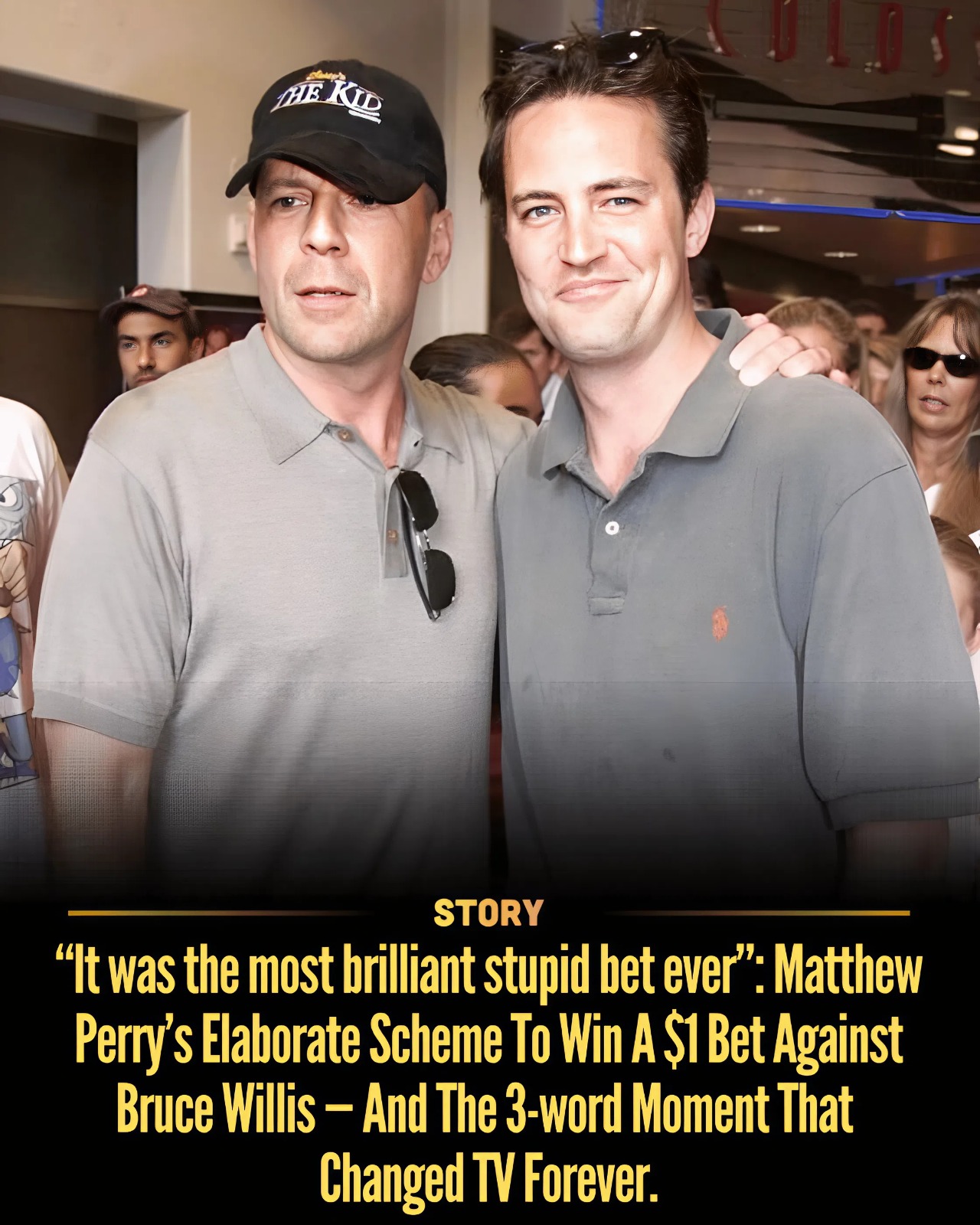 “It was the most brilliant stupid bet ever”: Matthew Perry’s Elaborate Scheme To Win A $1 Bet Against Bruce Willis — And The 3-word Moment That Changed TV Forever.