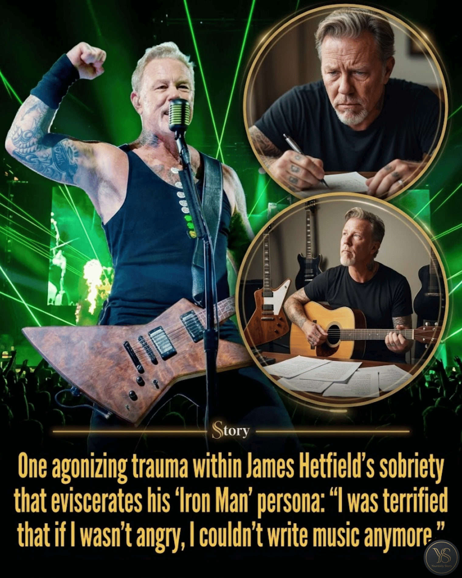 One agonizing trauma within James Hetfield’s sobriety that eviscerates his “Iron Man” persona: “I was terrified that if I wasn’t angry, I couldn’t write music anymore.”