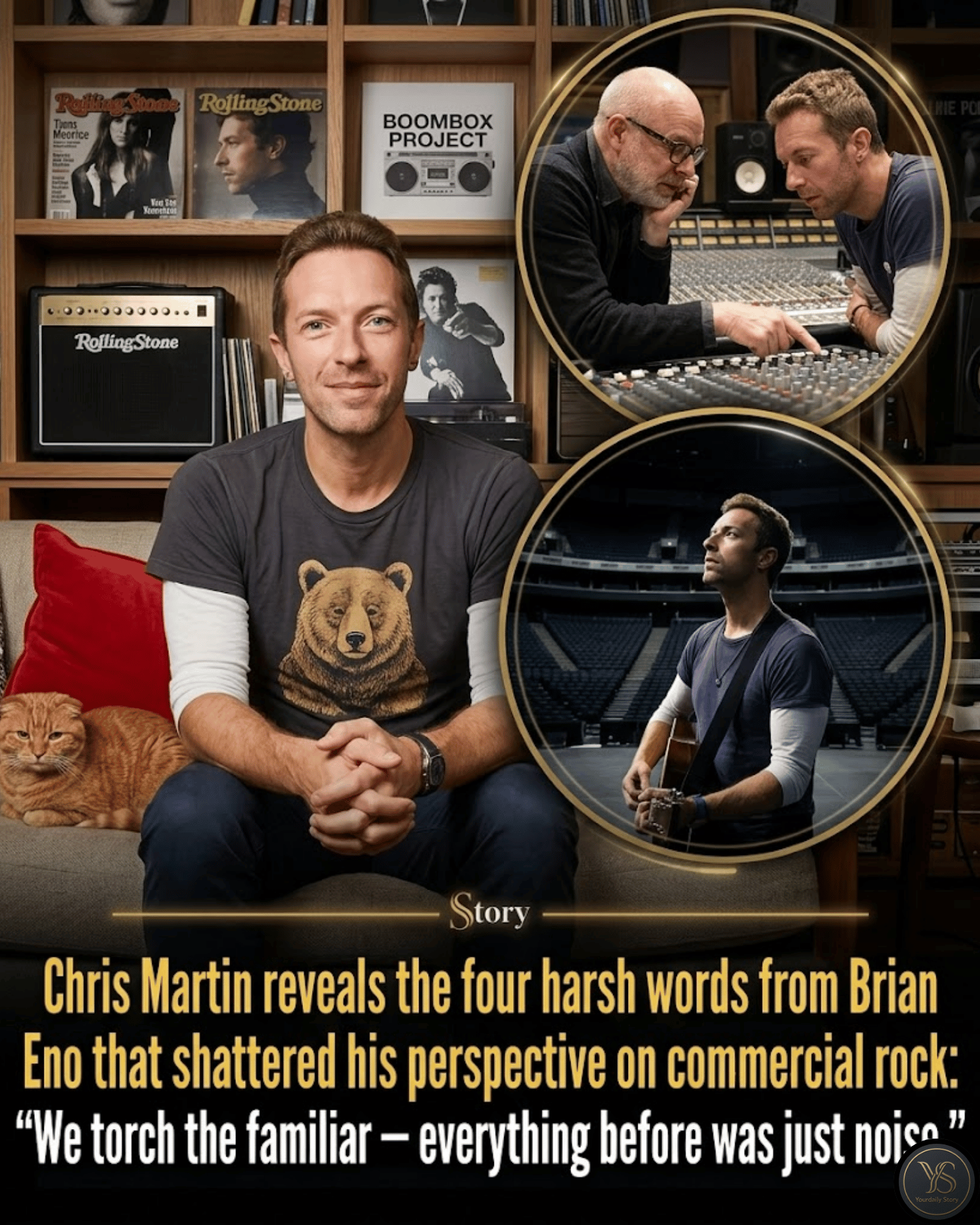 Chris Martin reveals the four harsh words from Brian Eno that shattered his perspective on commercial rock: “We torch the familiar — everything before was just noise.”
