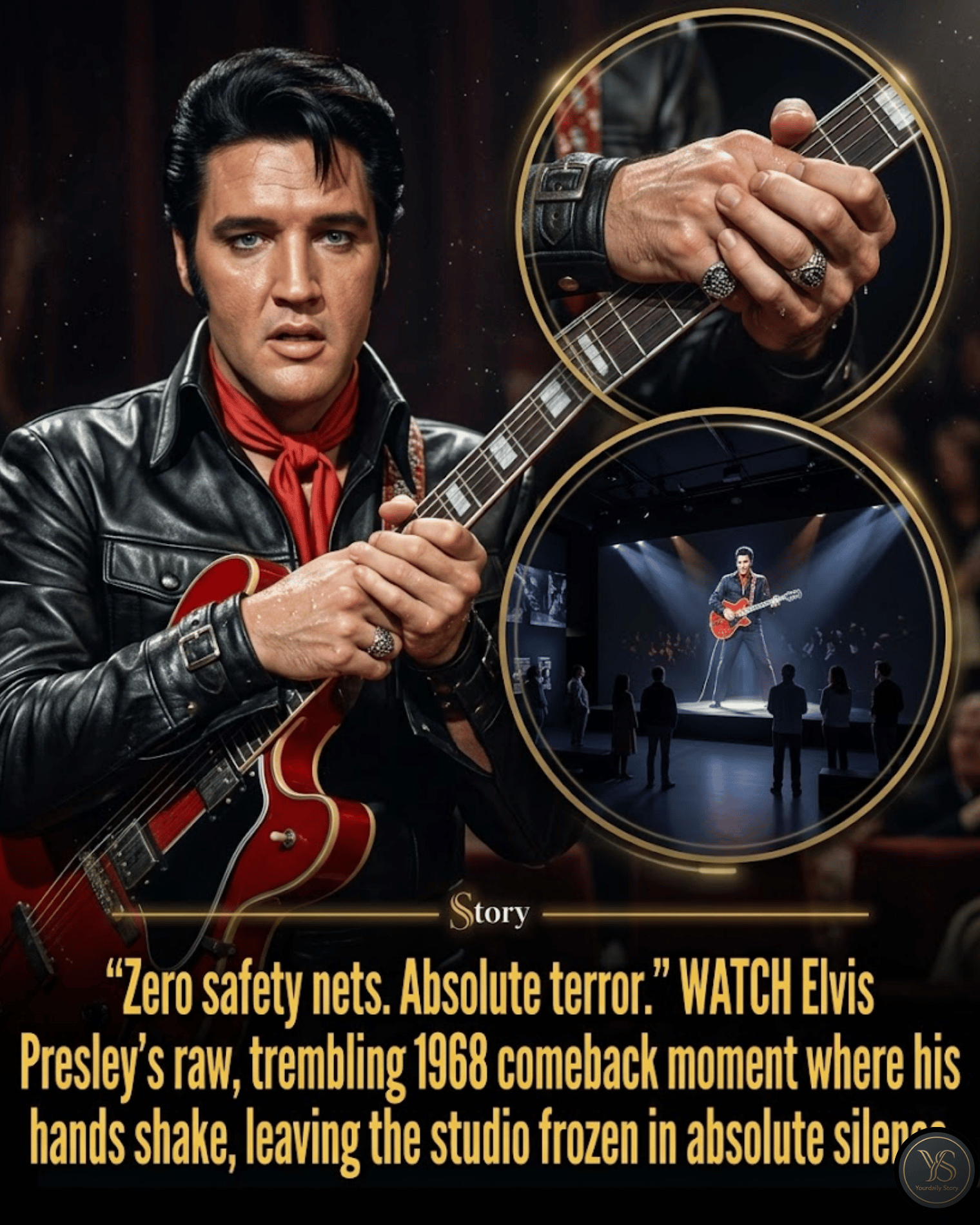 “Zero safety nets. Absolute terror.” WATCH Elvis Presley’s raw, trembling 1968 comeback moment where his hands shake, leaving the studio frozen in absolute silence.