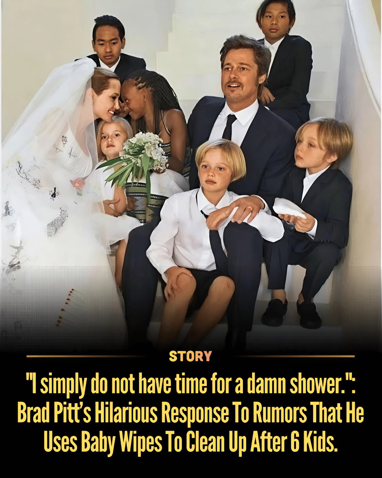 “I simply do not have time for a damn shower.”: Brad Pitt’s Hilarious Response To Rumors That He Uses Baby Wipes To Clean Up After 6 Kids.