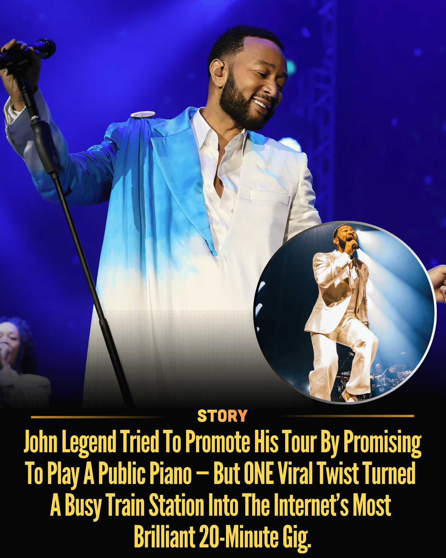 John Legend Tried To Promote His Tour By Promising To Play A Public Piano — But ONE Viral Twist Turned A Busy Train Station Into The Internet’s Most Brilliant 20-Minute Gig.