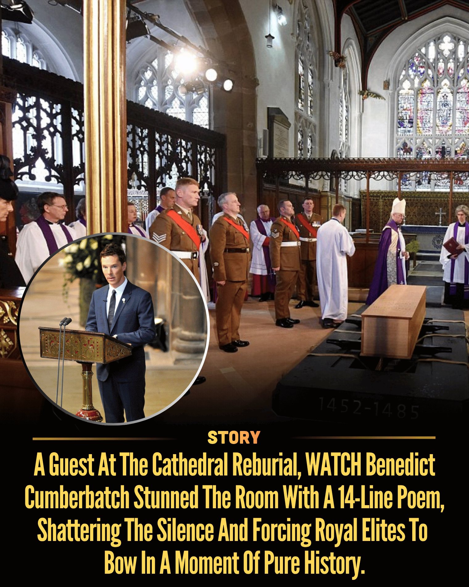 A Guest At The Cathedral Reburial, WATCH Benedict Cumberbatch Stunned The Room With A 14-Line Poem, Shattering The Silence And Forcing Royal Elites To Bow In A Moment Of Pure History.