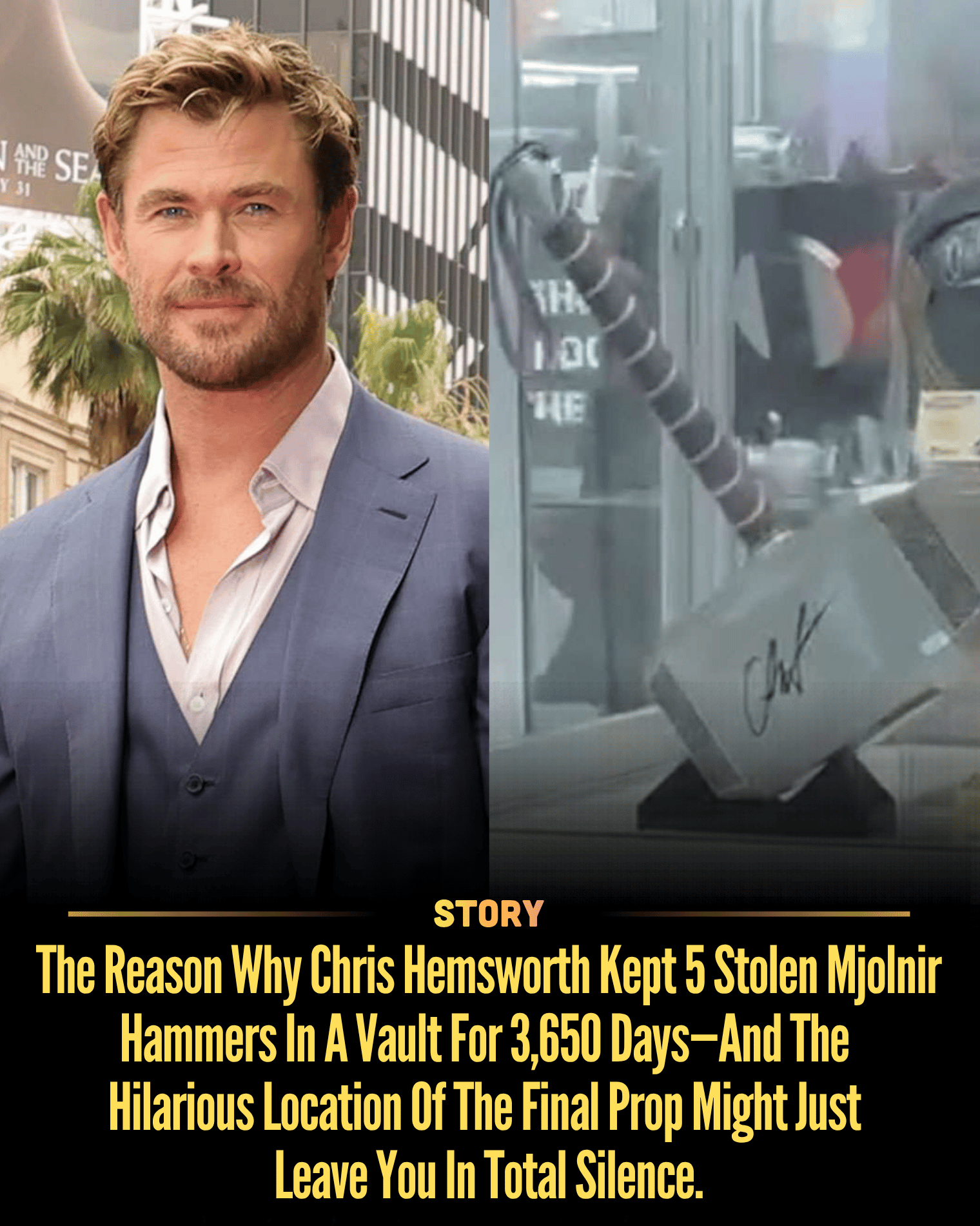 The Reason Why Chris Hemsworth Kept 5 Stolen Mjolnir Hammers In A Vault For 3,650 Days—And The Hilarious Location Of The Final Prop Might Just Leave You In Total Silence.