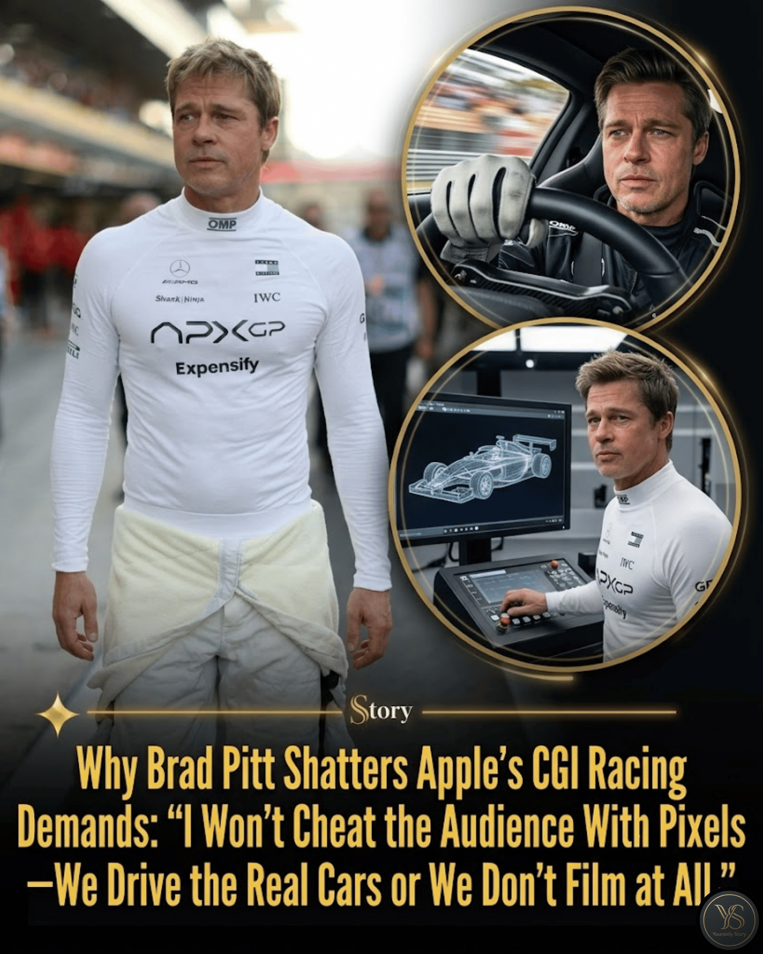 Why Brad Pitt Shatters Apple’s CGI Racing Demands: “I Won’t Cheat the Audience With Pixels—We Drive the Real Cars or We Don’t Film at All.”