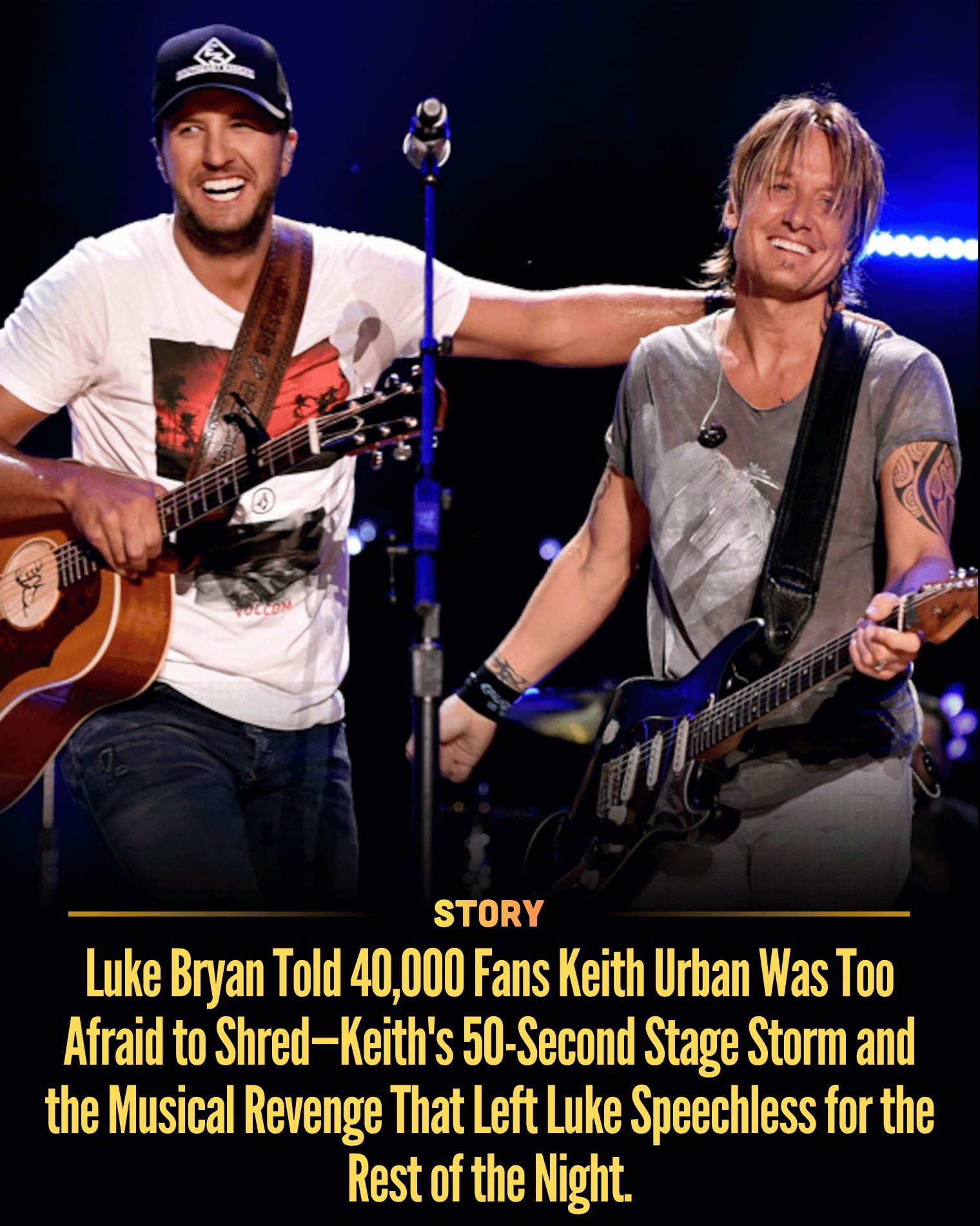 Luke Bryan Told 40,000 Fans Keith Urban Was Too Afraid to Shred—Keith’s 50-Second Stage Storm and the Musical Revenge That Left Luke Speechless for the Rest of the Night.
