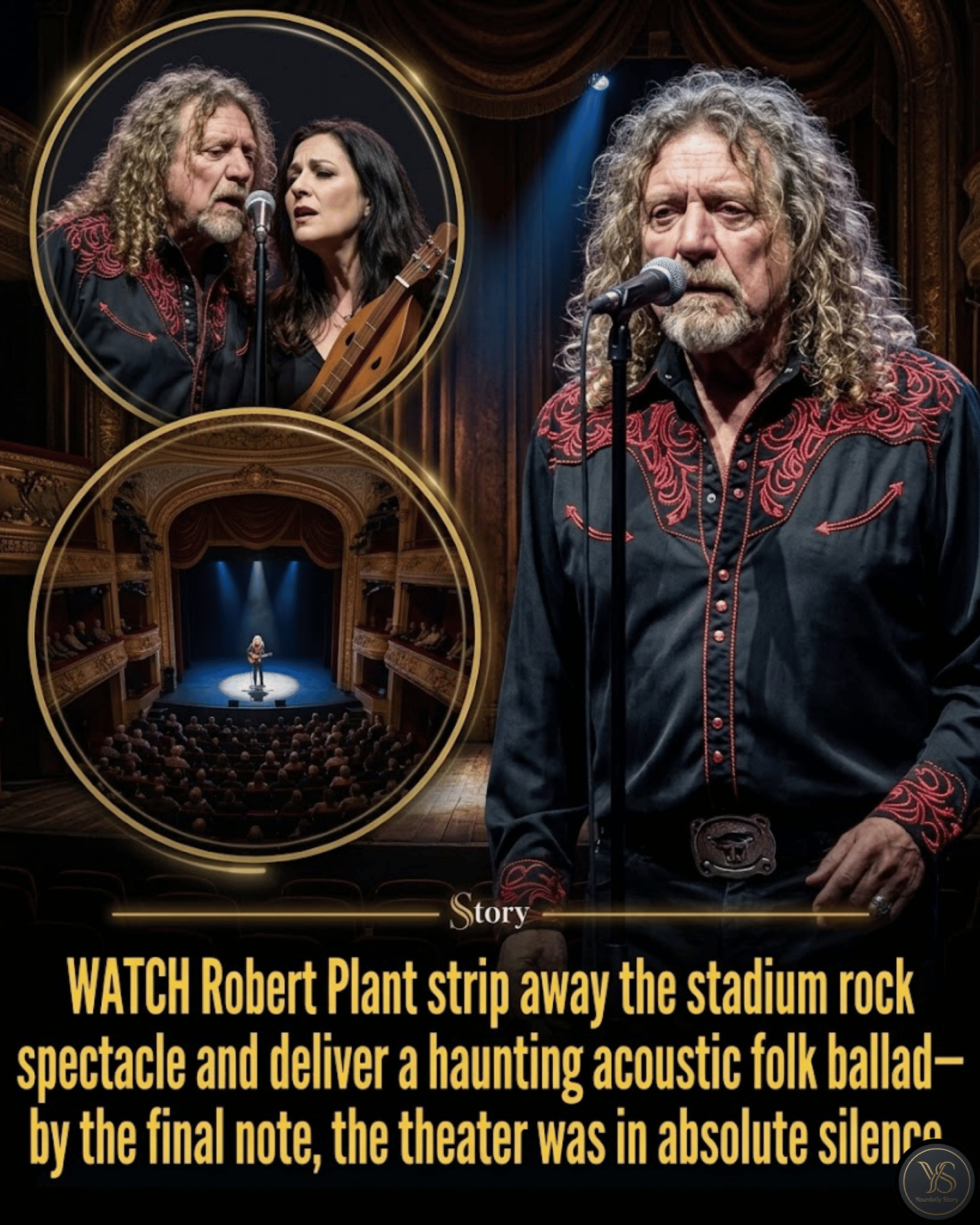 WATCH Robert Plant strip away the stadium rock spectacle and deliver a haunting acoustic folk ballad—by the final note, the theater was in absolute silence.
