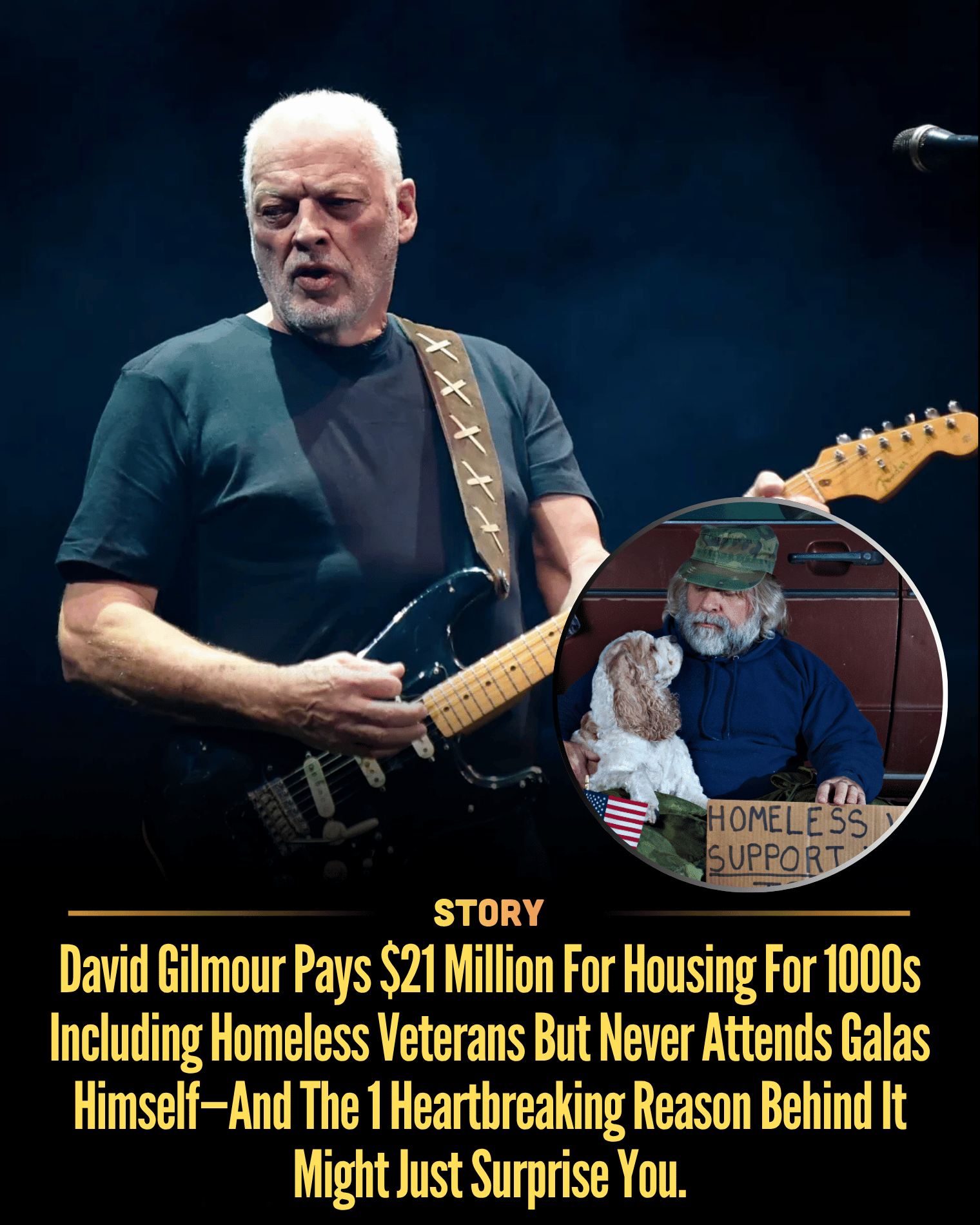 David Gilmour Pays $21 Million For Housing For 1000s Including Homeless Veterans But Never Attends Galas Himself—And The 1 Heartbreaking Reason Behind It Might Just Surprise You.