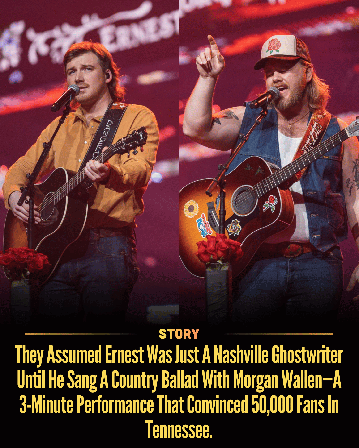 They Assumed Ernest Was Just A Nashville Ghostwriter Until He Sang A Country Ballad With Morgan Wallen—A 3-Minute Performance That Convinced 50,000 Fans In Tennessee.