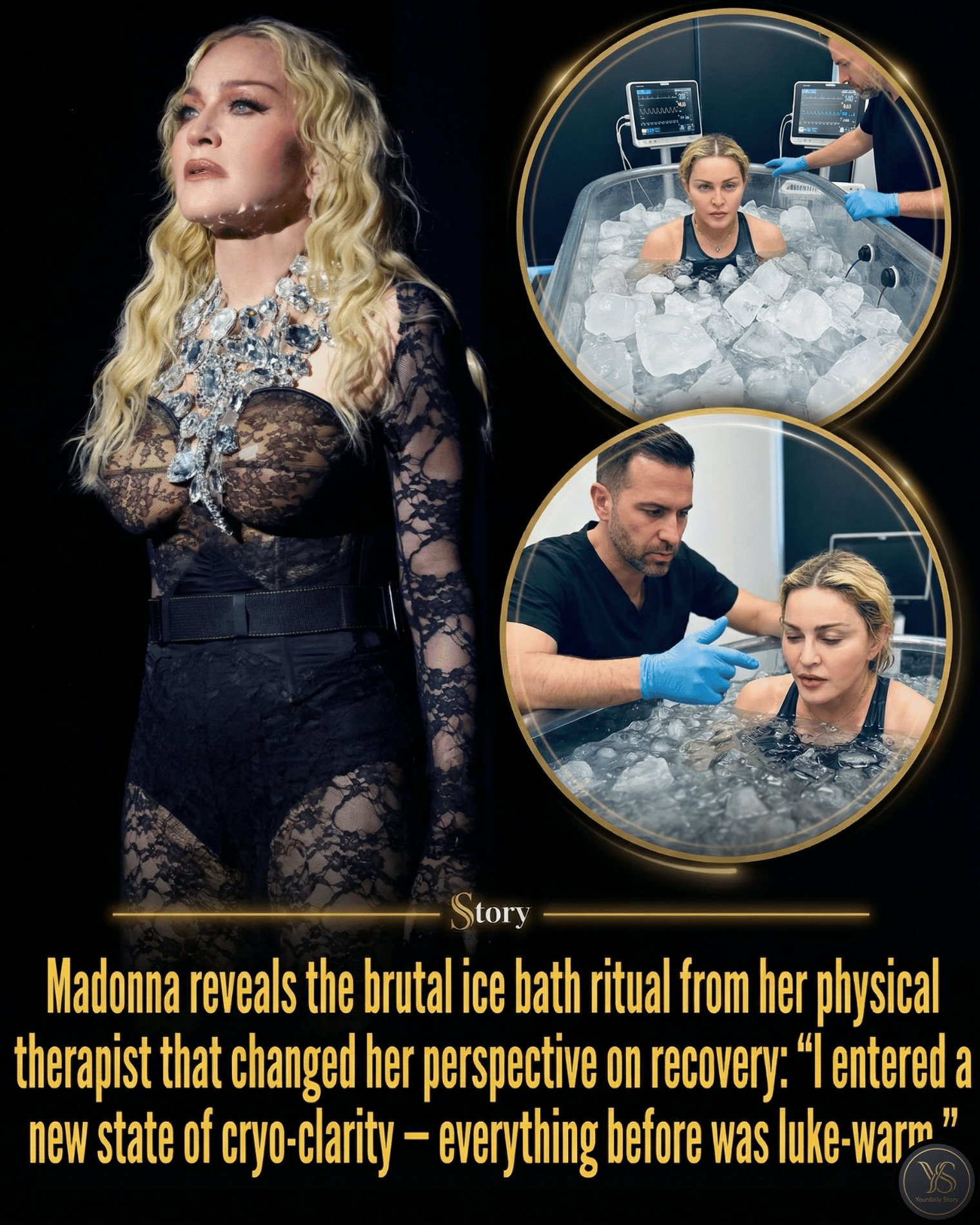 Madonna reveals the brutal ice bath ritual from her physical therapist that changed her perspective on recovery: “I entered a new state of cryo-clarity — everything before was luke-warm.”
