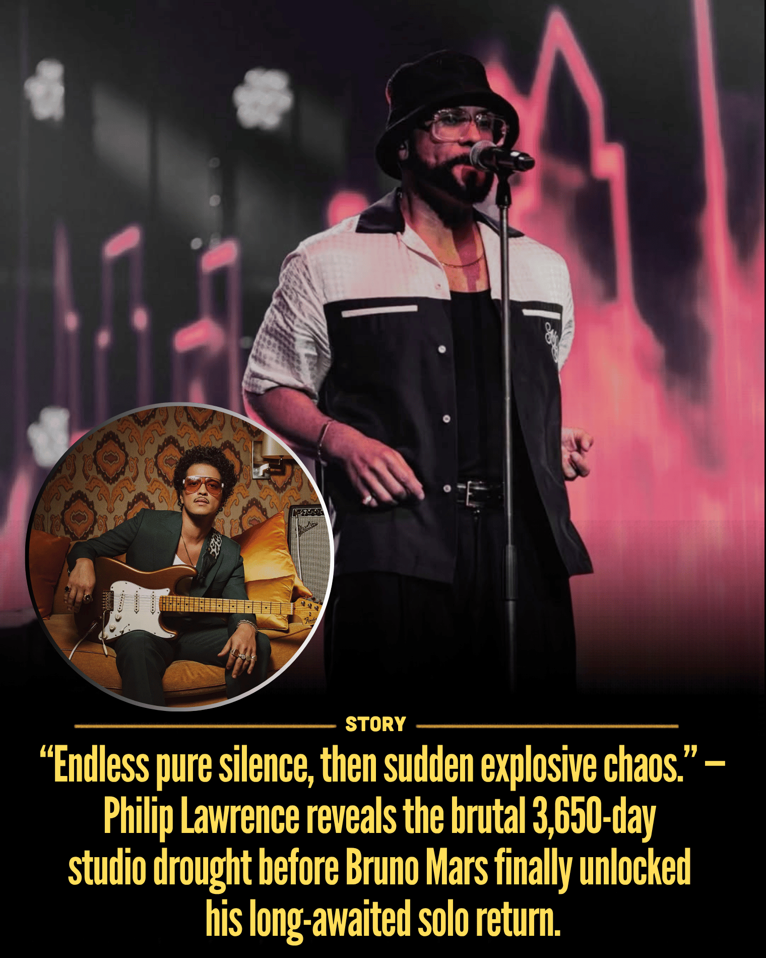 “Endless pure silence, then sudden explosive chaos.” — Philip Lawrence reveals the brutal 3,650-day studio drought before Bruno Mars finally unlocked his long-awaited solo return.