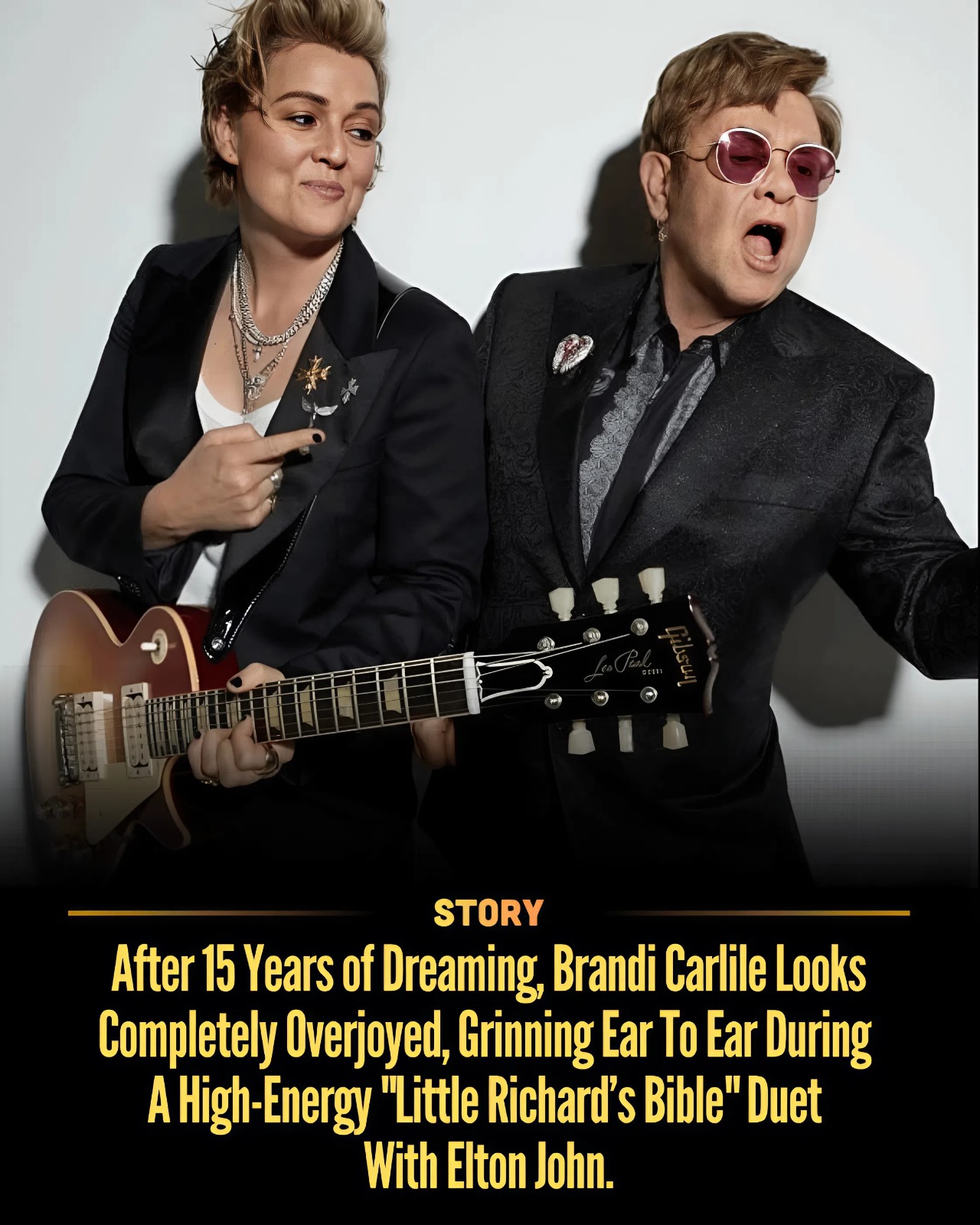 After 15 Years of Dreaming, Brandi Carlile Looks Completely Overjoyed, Grinning Ear To Ear During A High-Energy “Little Richard’s Bible” Duet With Elton John.