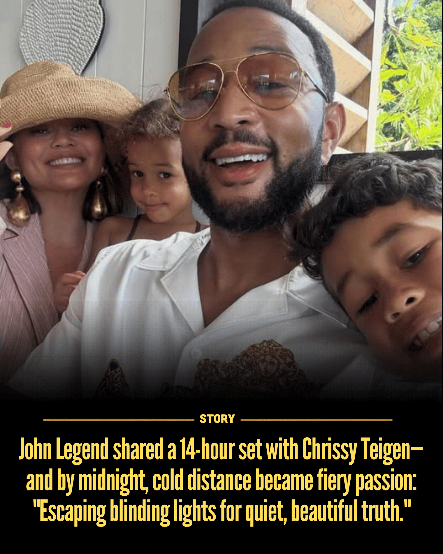 John Legend shared a 14-hour set with Chrissy Teigen—and by midnight, cold distance became fiery passion: “Escaping blinding lights for quiet, beautiful truth.”