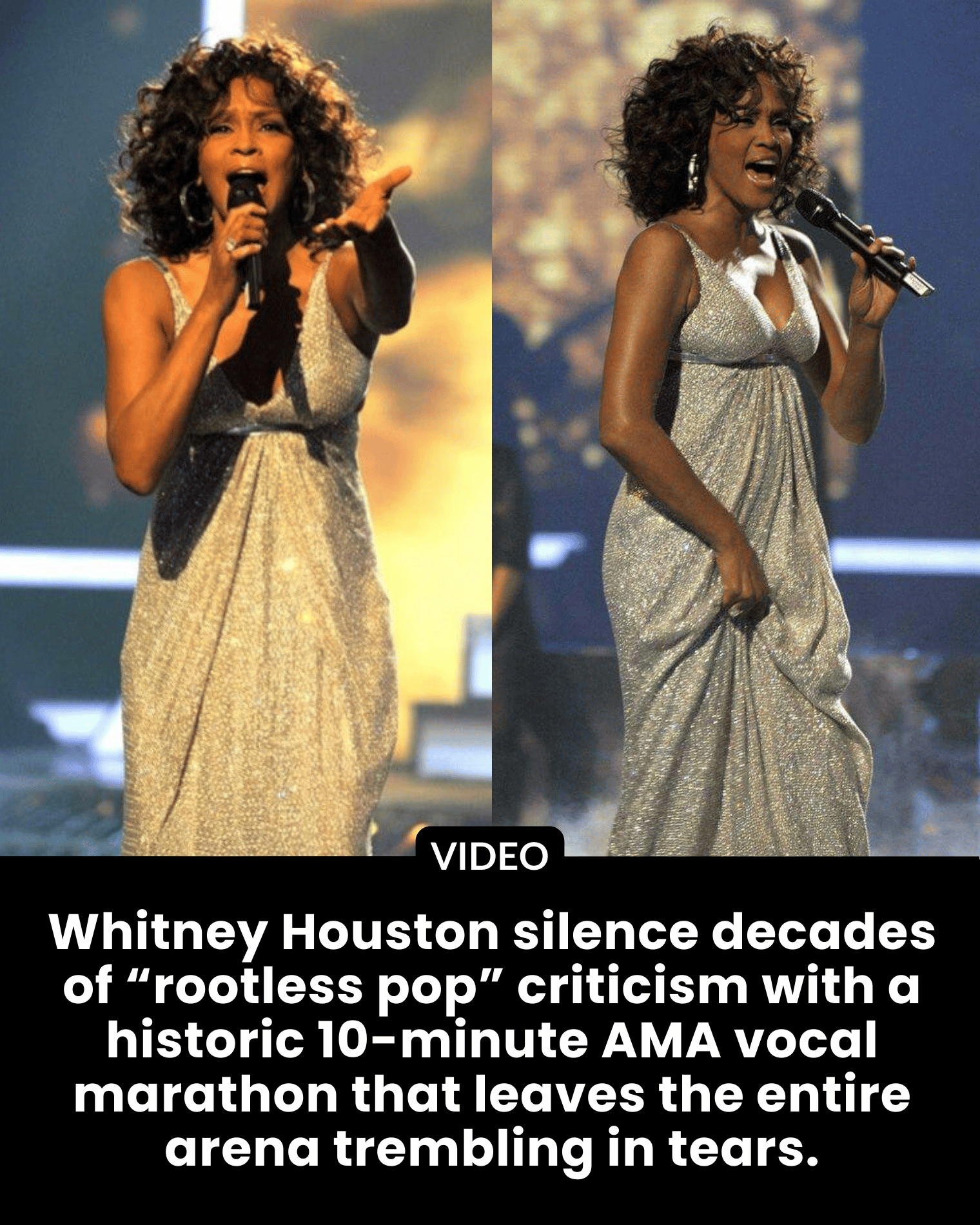 Whitney Houston silence decades of “rootless pop” criticism with a historic 10-minute AMA vocal marathon that leaves the entire arena trembling in tears.