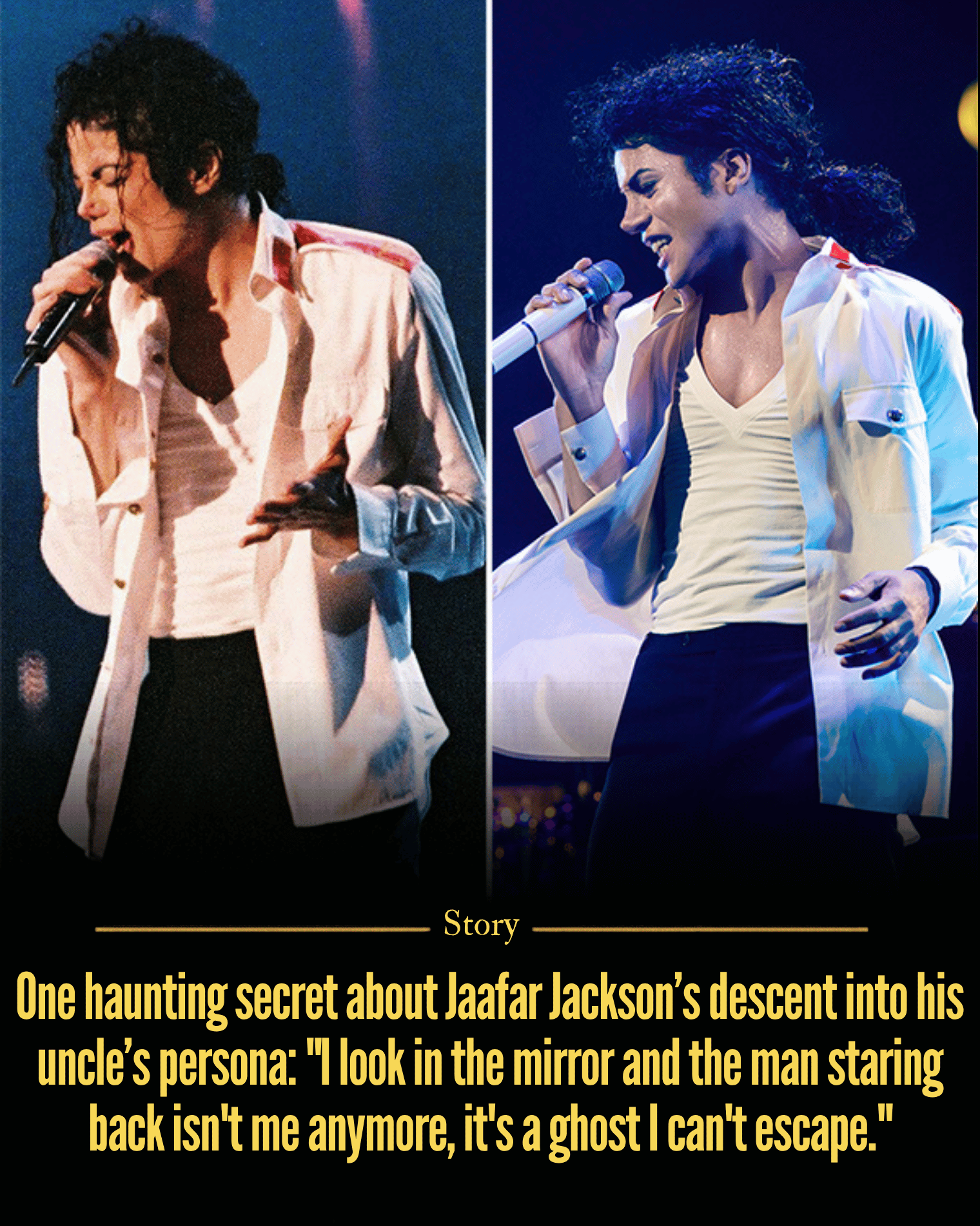 One haunting secret about Jaafar Jackson’s descent into his uncle’s persona: “I look in the mirror and the man staring back isn’t me anymore, it’s a ghost I can’t escape.”