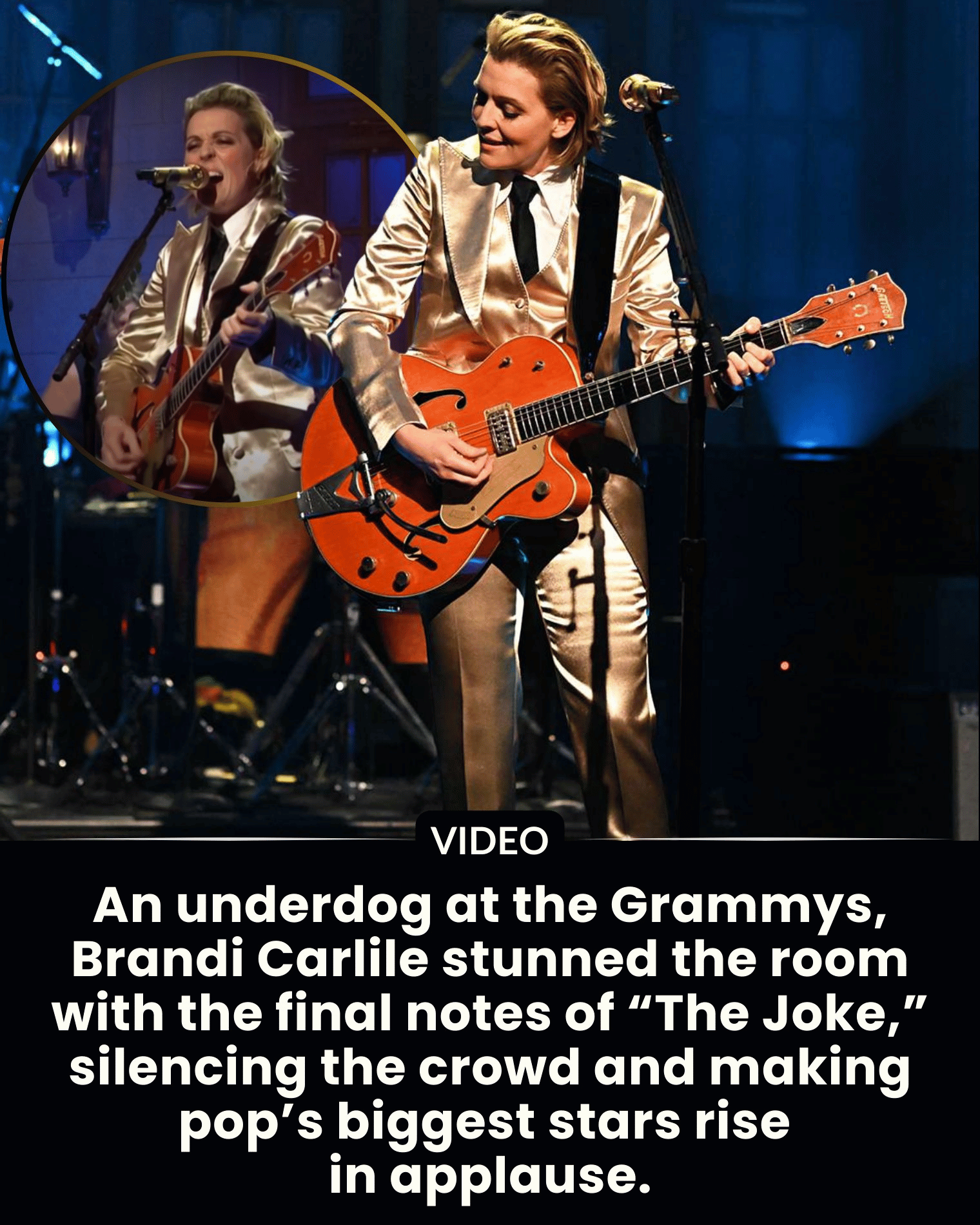 An underdog at the Grammys, Brandi Carlile stunned the room with the final notes of “The Joke,” silencing the crowd and making pop’s biggest stars rise in applause.