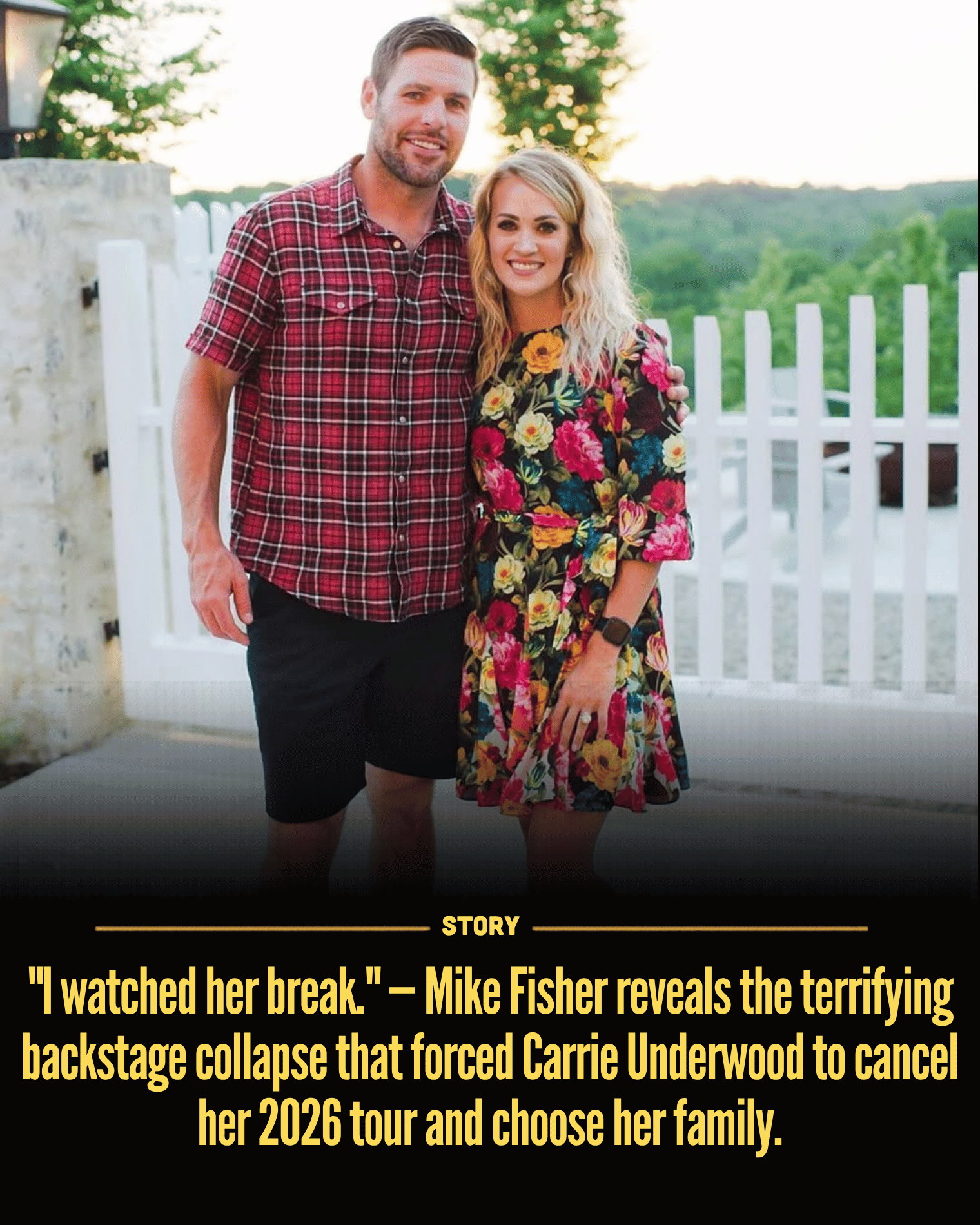 “I watched her break.” — Mike Fisher reveals the terrifying backstage collapse that forced Carrie Underwood to cancel her 2026 tour and choose her family.