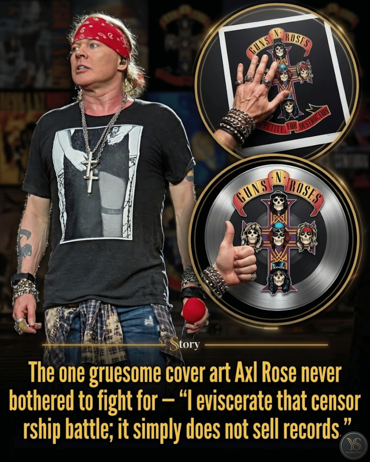 The one gruesome cover art Axl Rose never bothered to fight for — “I eviscerate that censorship battle; it simply does not sell records.”
