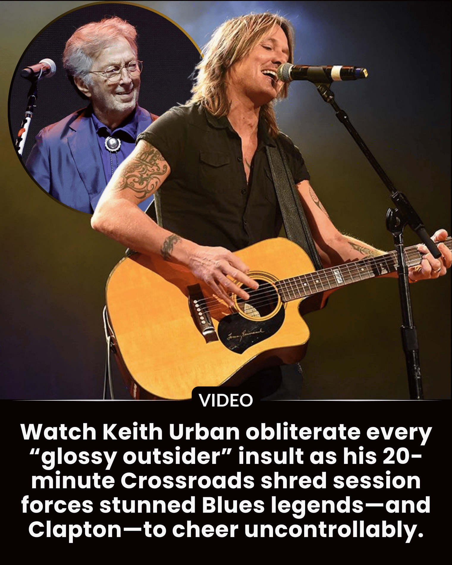 Watch Keith Urban obliterate every “glossy outsider” insult as his 20-minute Crossroads shred session forces stunned Blues legends—and Clapton—to cheer uncontrollably.