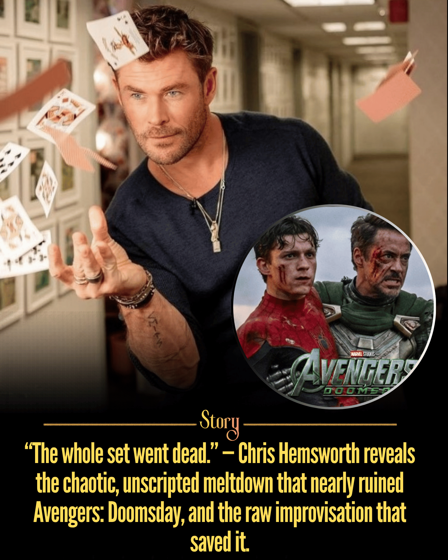 “The whole set went dead.” — Chris Hemsworth reveals the chaotic, unscripted meltdown that nearly ruined Avengers: Doomsday, and the raw improvisation that saved it.