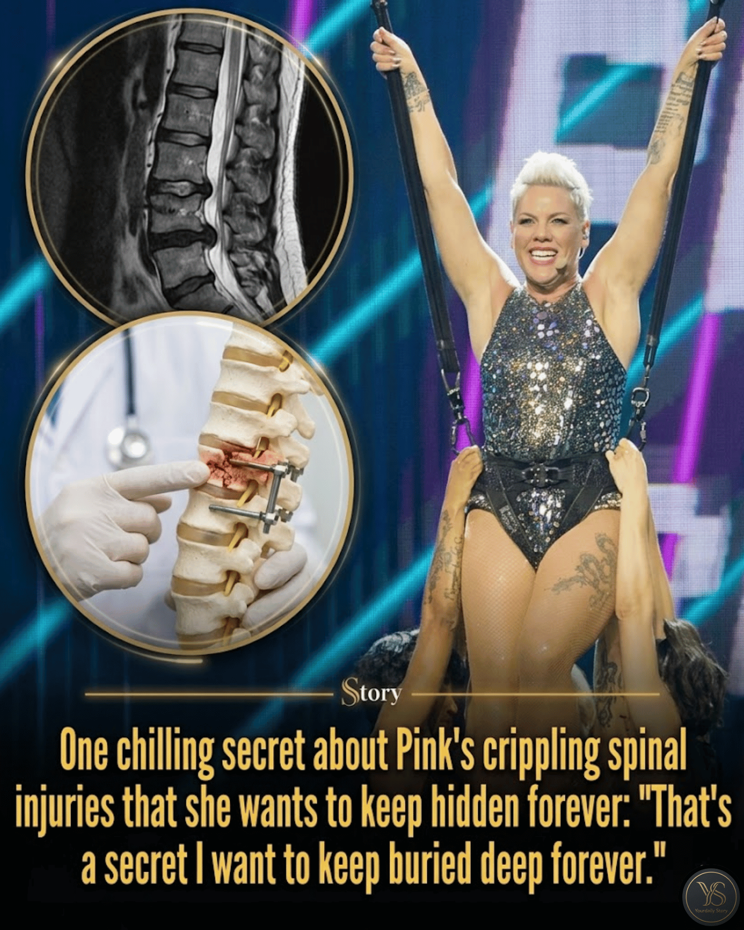 One chilling secret about Pink’s crippling spinal injuries that she wants to keep hidden forever: “That’s a secret I want to keep buried deep forever.”