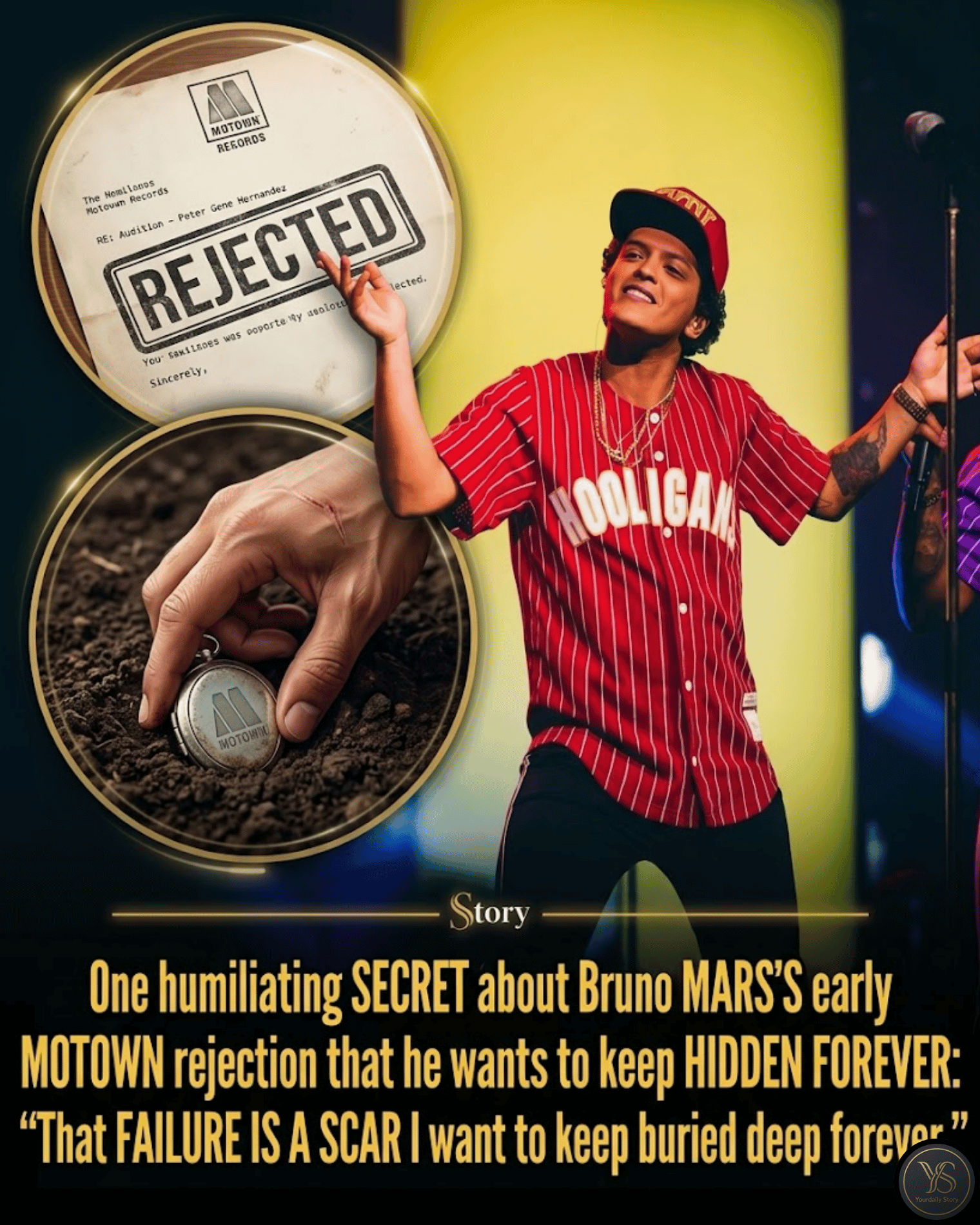 One humiliating secret about Bruno Mars’s early Motown rejection that he wants to keep hidden forever: “That failure is a scar I want to keep buried deep forever.”