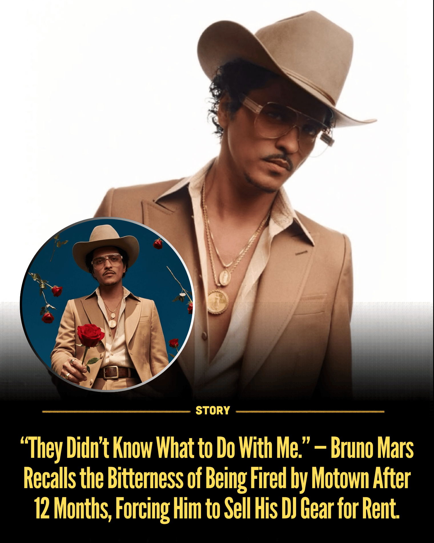 “They Didn’t Know What to Do With Me.” — Bruno Mars Recalls the Bitterness of Being Fired by Motown After 12 Months, Forcing Him to Sell His DJ Gear for Rent.