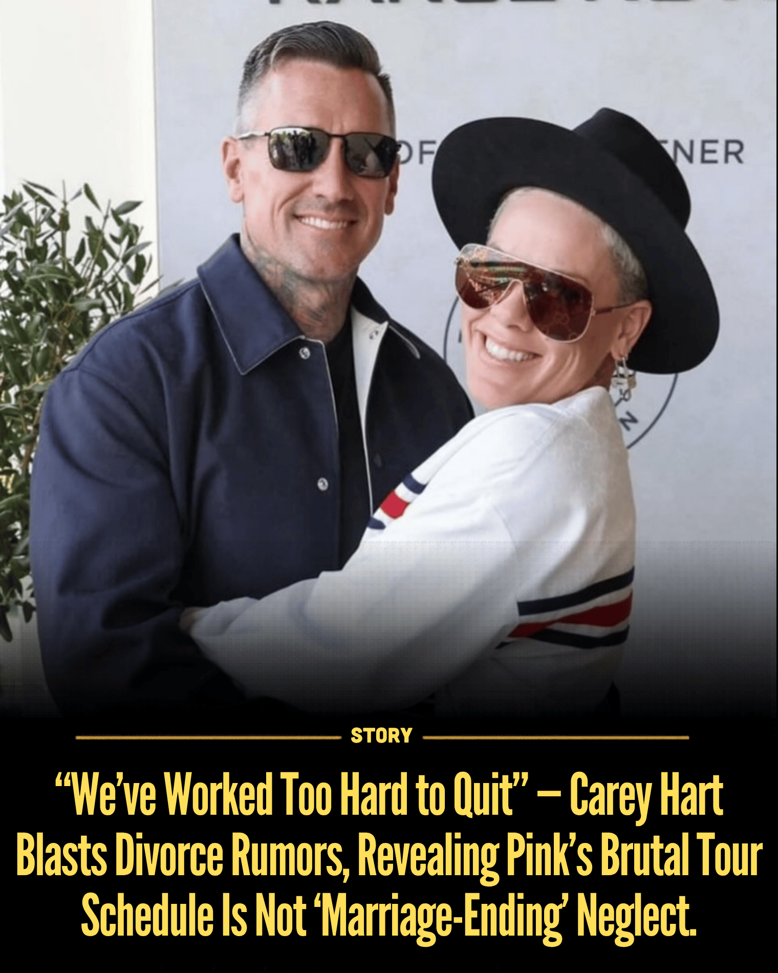 “We’ve Worked Too Hard to Quit” — Carey Hart Blasts Divorce Rumors, Revealing Pink’s Brutal Tour Schedule Is Not ‘Marriage-Ending’ Neglect.